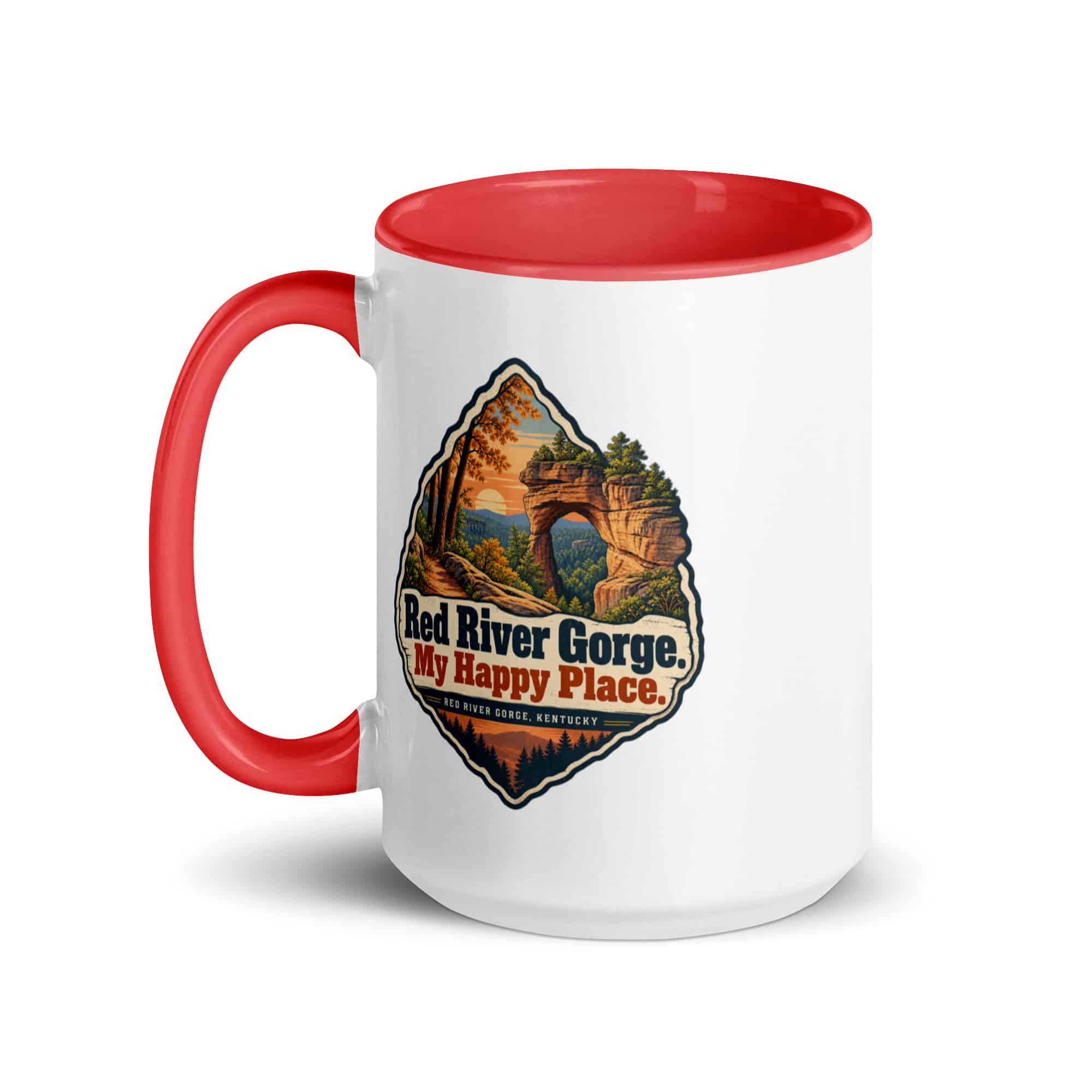 Red River Gorge Color Inside Coffee Mug: Red River Gorge. My Happy Place, Scenic Shield Badge