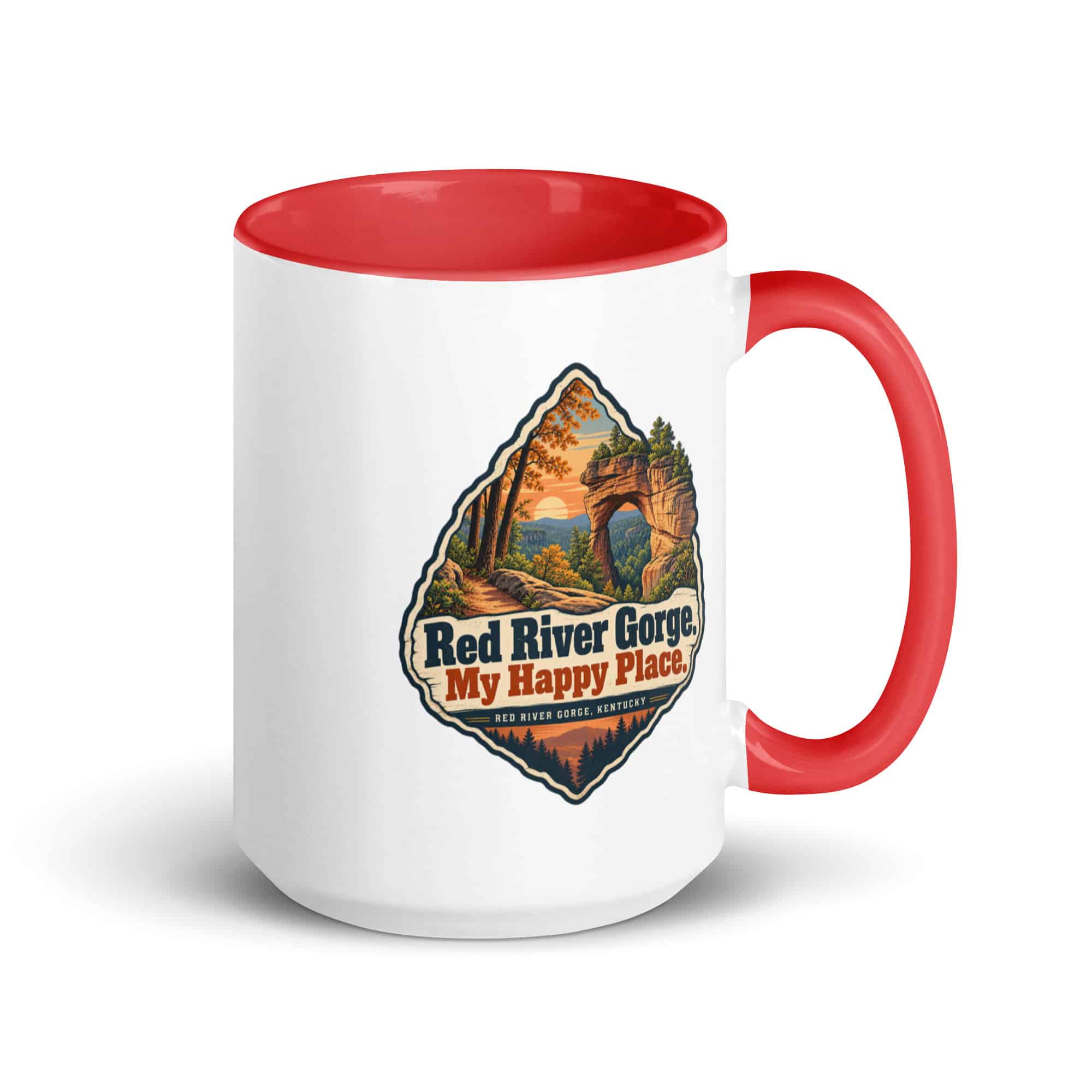 Red River Gorge Color Inside Coffee Mug: Red River Gorge. My Happy Place, Scenic Shield Badge