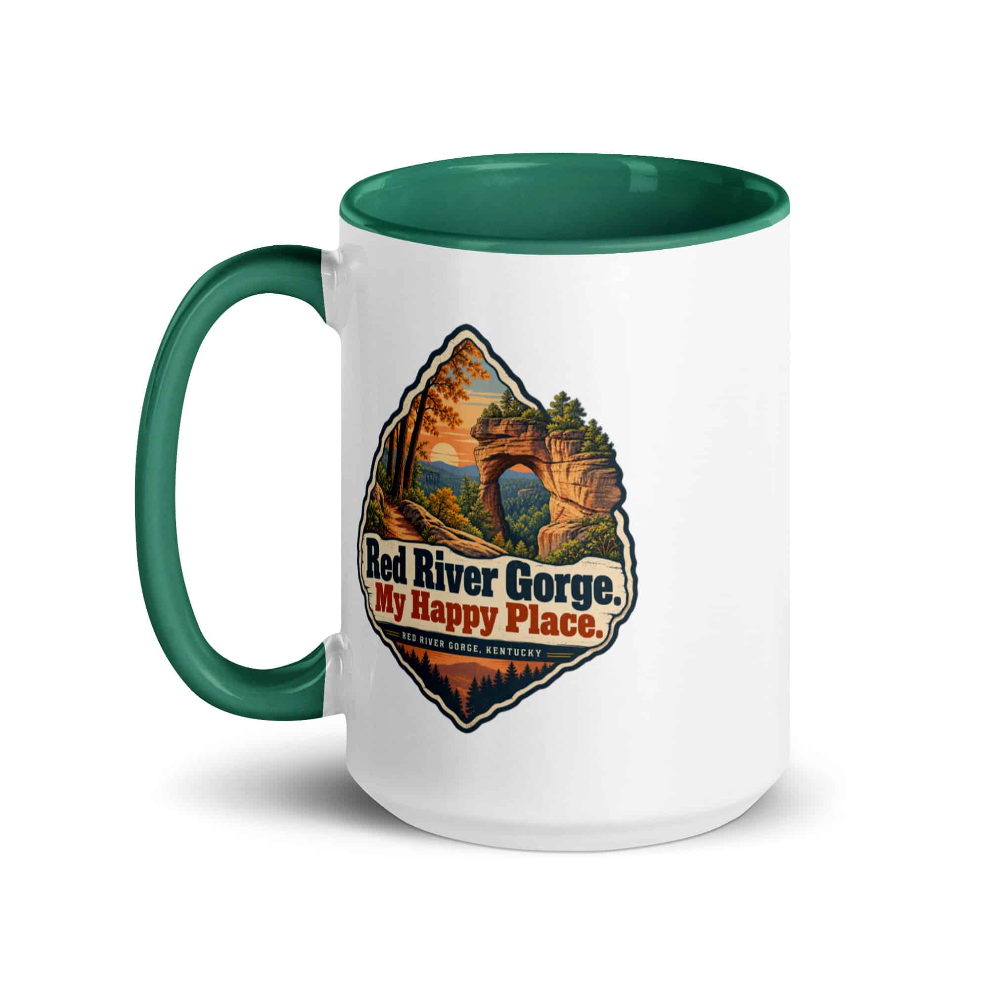 Red River Gorge Color Inside Coffee Mug: Red River Gorge. My Happy Place, Scenic Shield Badge