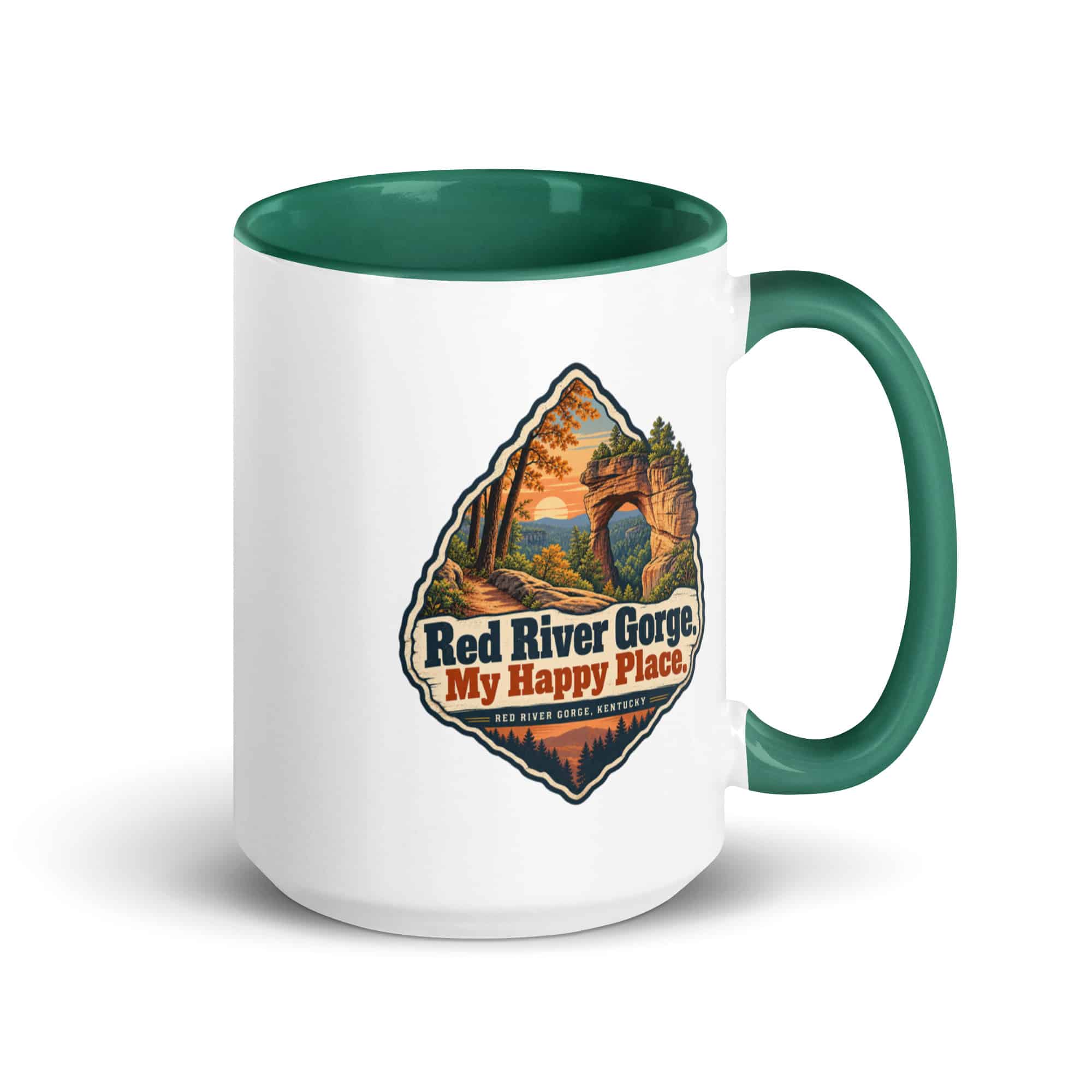 Red River Gorge Color Inside Coffee Mug: Red River Gorge. My Happy Place, Scenic Shield Badge