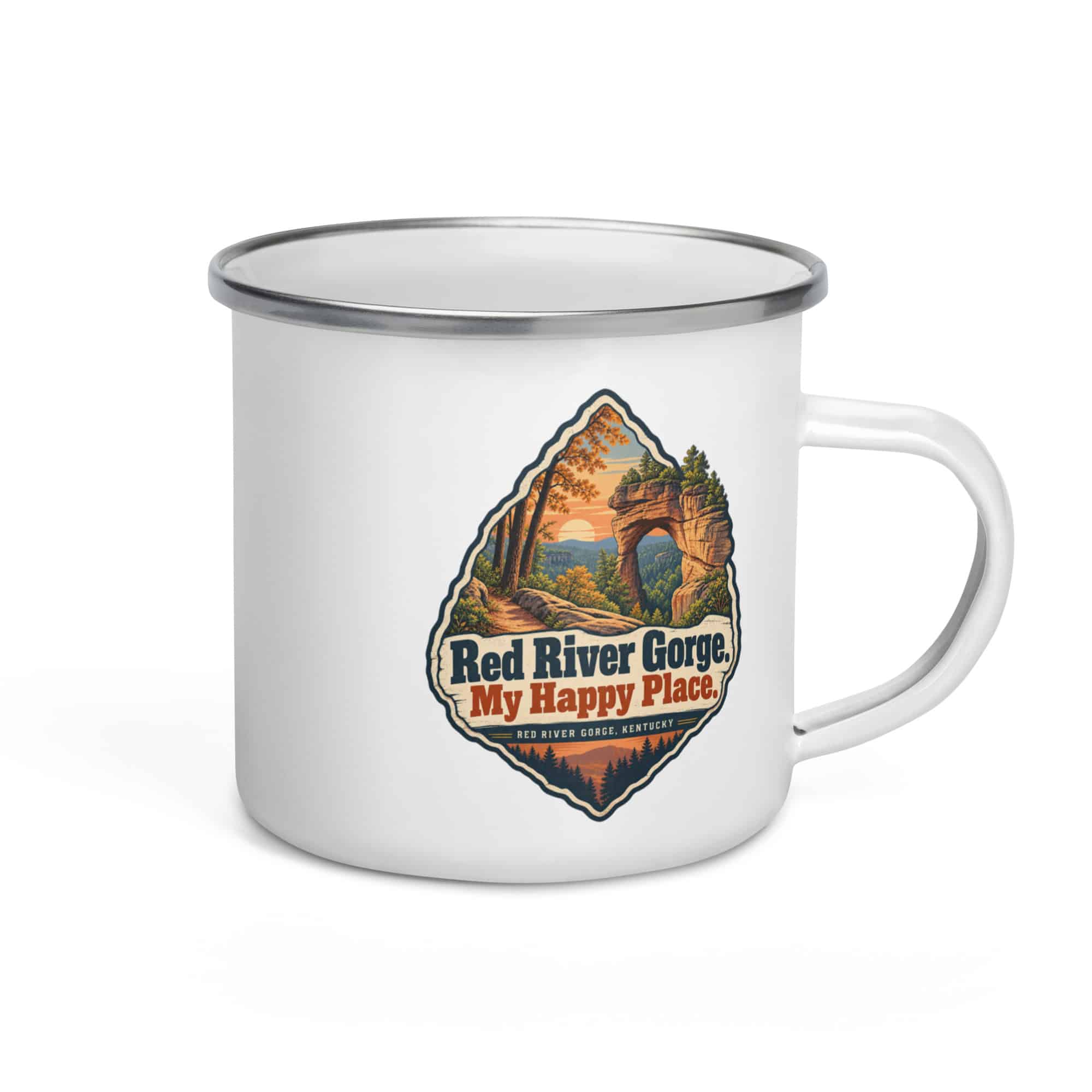 Red River Gorge Enamel Camp Mug: Red River Gorge. My Happy Place, Scenic Shield Badge