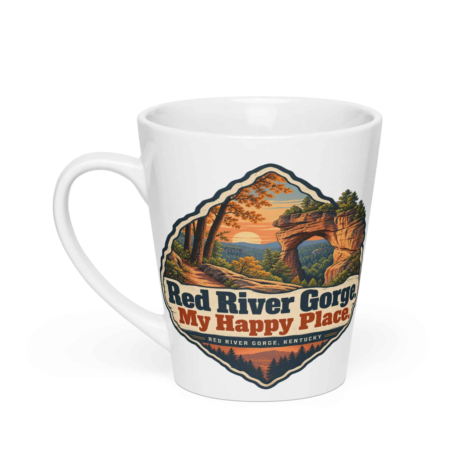 Red River Gorge Latte Mug: Red River Gorge. My Happy Place, Scenic Shield Badge