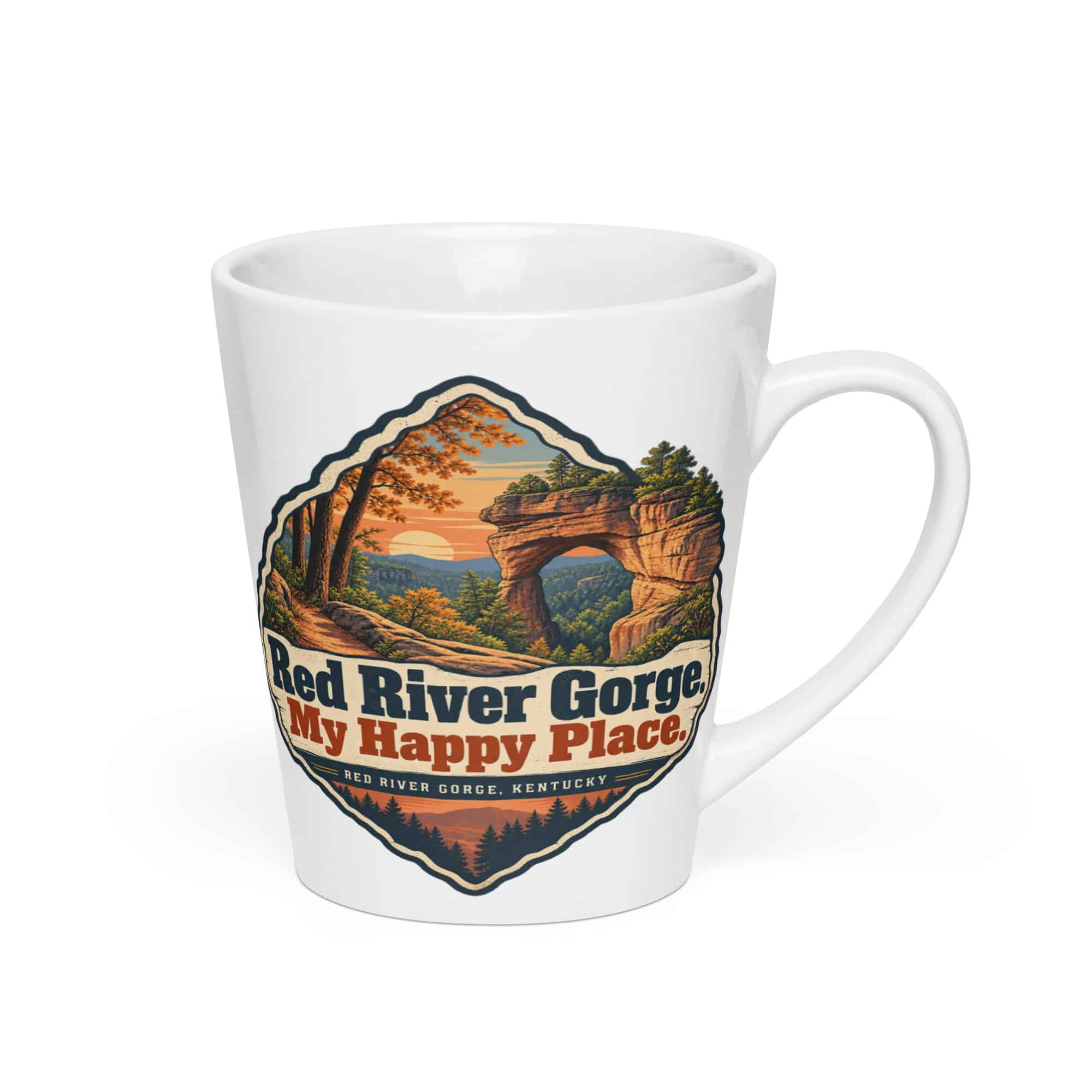 Red River Gorge Latte Mug: Red River Gorge. My Happy Place, Scenic Shield Badge