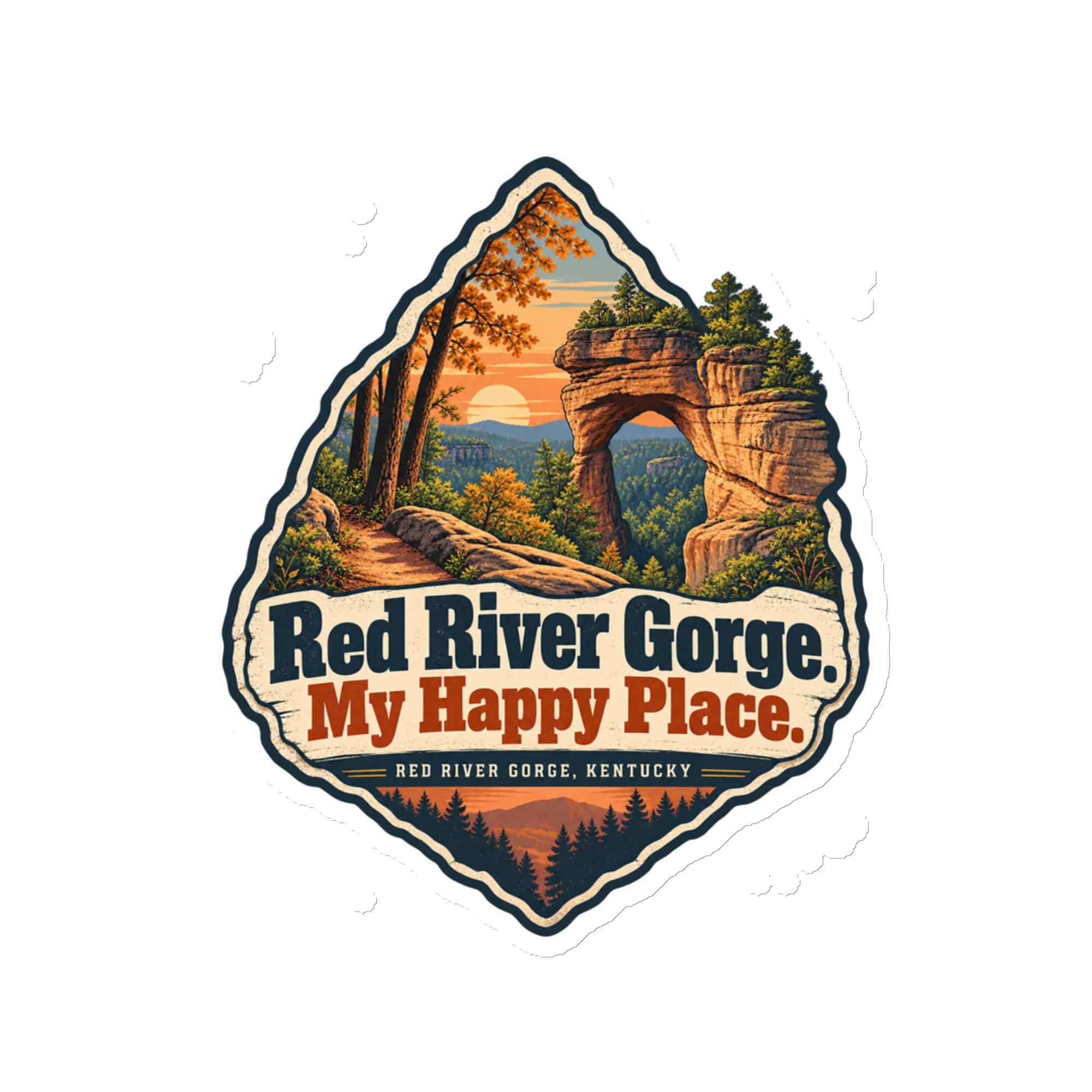 Red River Gorge Die-Cut Magnet: Red River Gorge. My Happy Place, Scenic Shield Badge