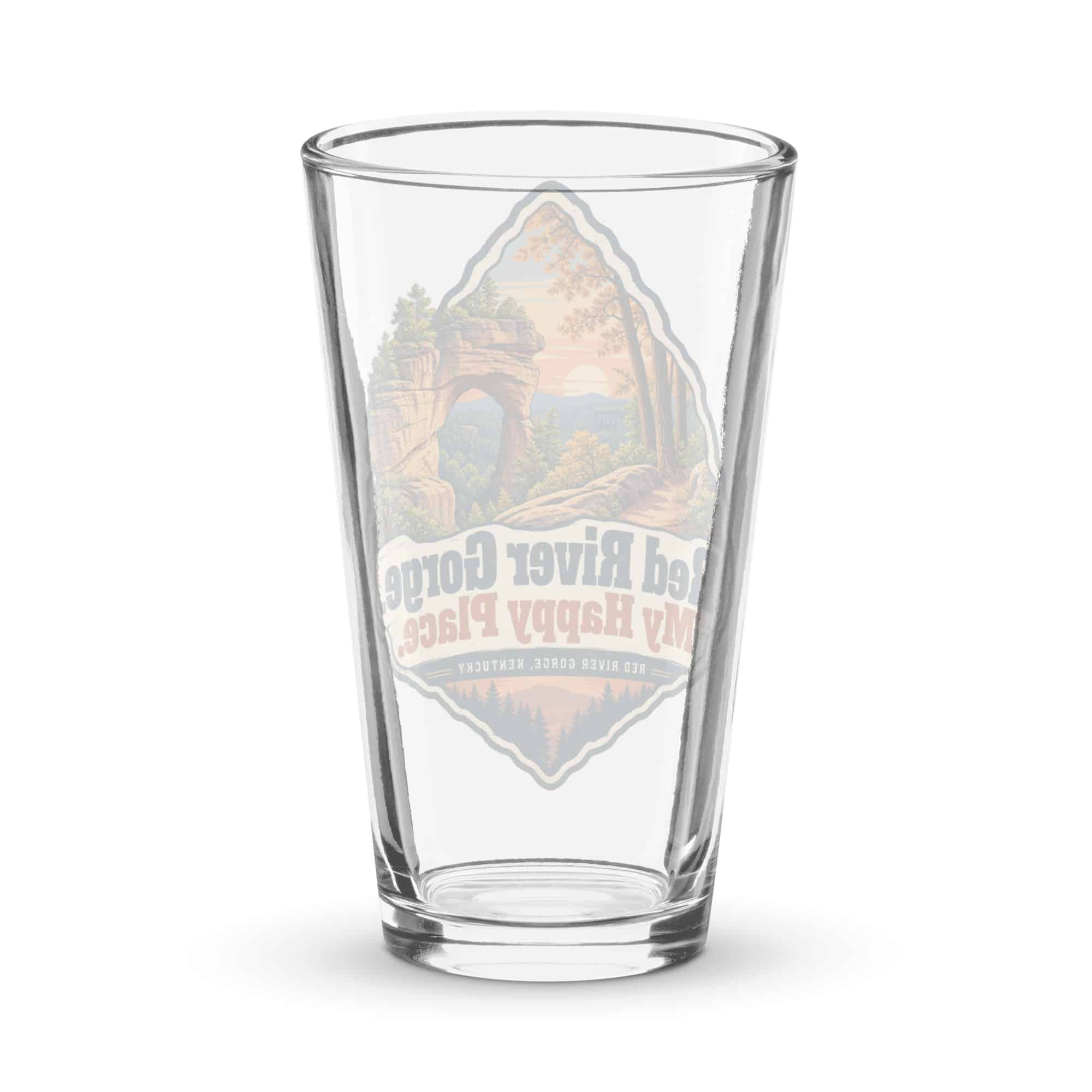 Red River Gorge Pint Glass: Red River Gorge. My Happy Place, Scenic Shield Badge