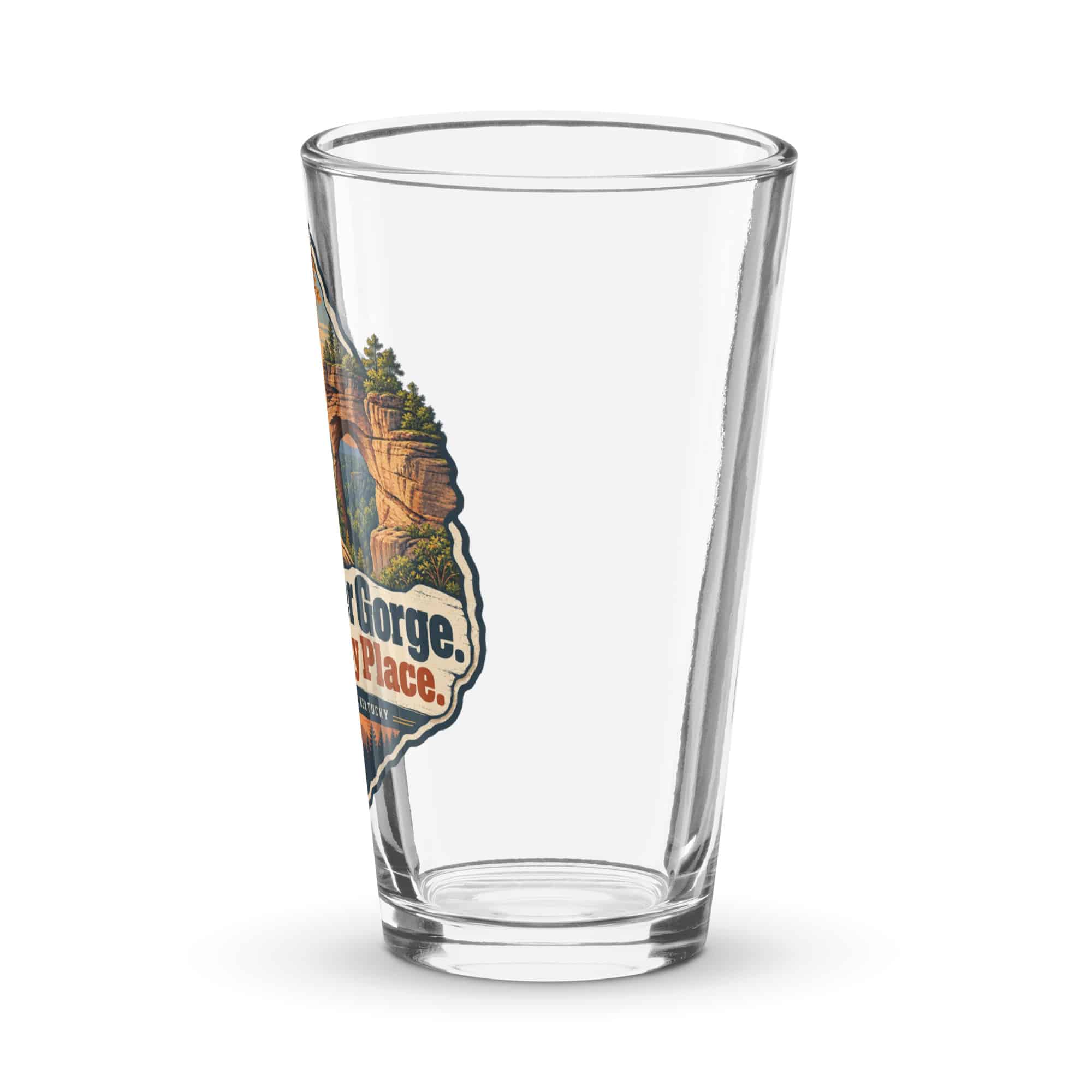 Red River Gorge Pint Glass: Red River Gorge. My Happy Place, Scenic Shield Badge