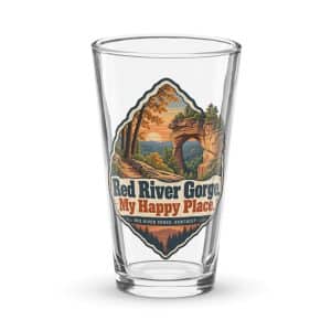 Red River Gorge Pint Glass: Red River Gorge. My Happy Place, Scenic Shield Badge - 16 oz - Main