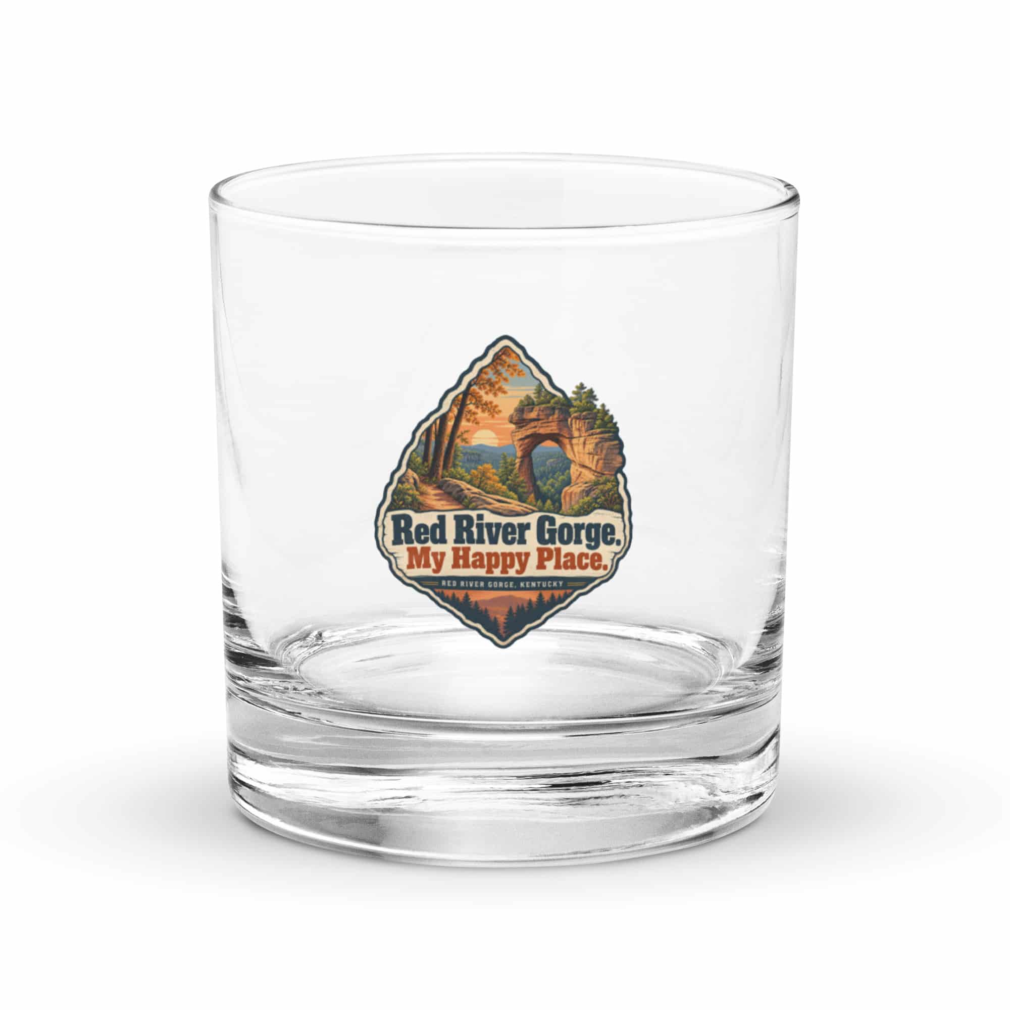 Red River Gorge Rocks Glass: Red River Gorge. My Happy Place, Scenic Shield Badge