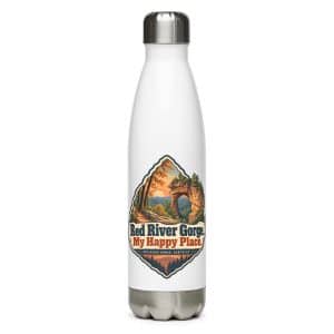 Red River Gorge Stainless Steel Water Bottle: Red River Gorge. My Happy Place, Scenic Shield Badge - 17 oz - Main