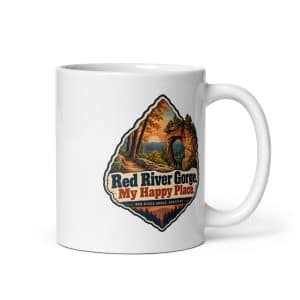 Red River Gorge White Ceramic Coffee Mug: Red River Gorge. My Happy Place, Scenic Shield Badge - 11 oz - Main