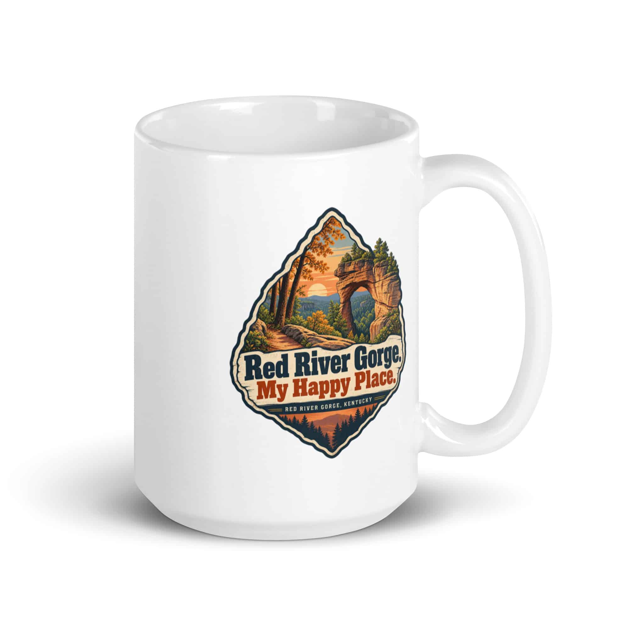 Red River Gorge White Ceramic Coffee Mug: Red River Gorge. My Happy Place, Scenic Shield Badge