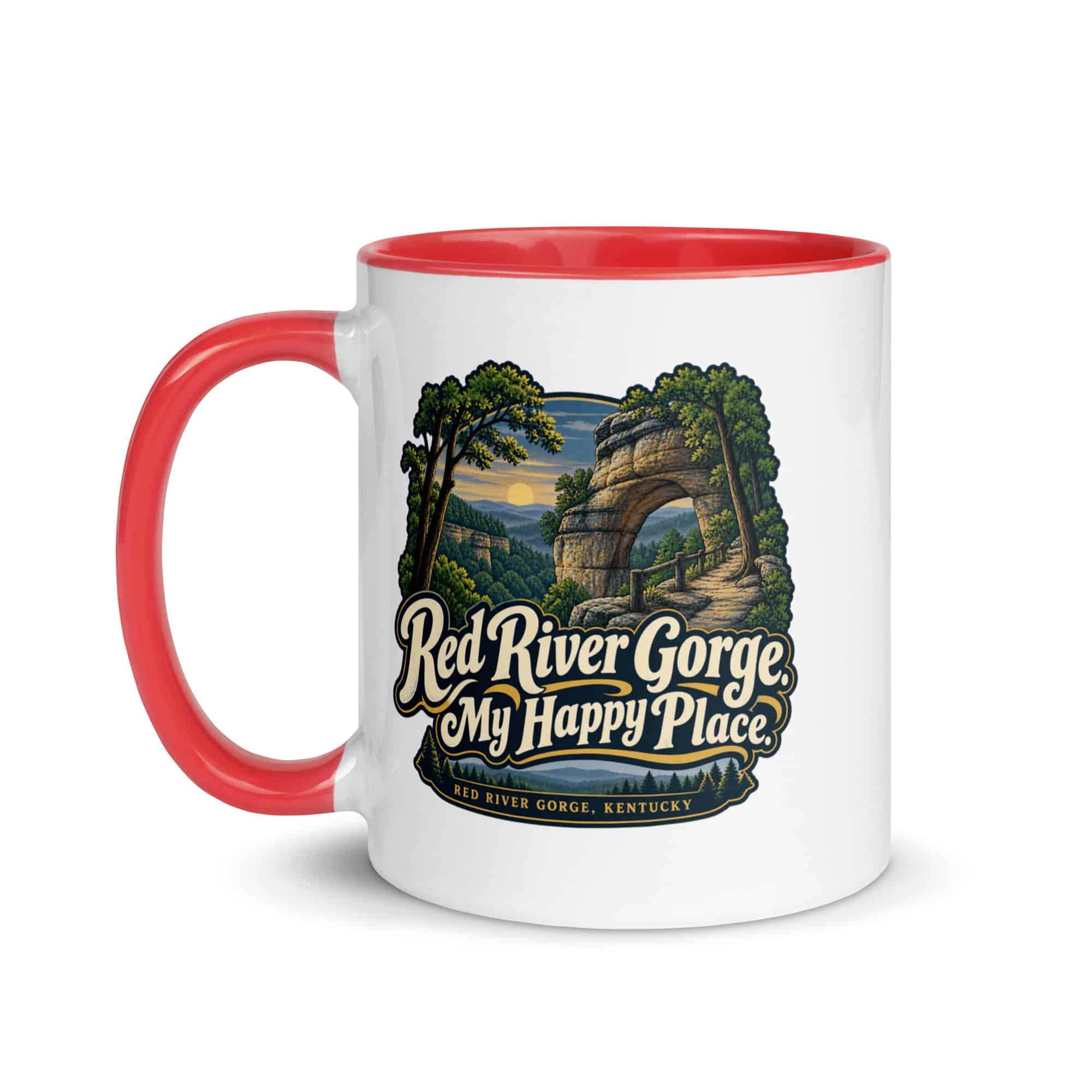 Red River Gorge Color Inside Coffee Mug: Red River Gorge. My Happy Place, Woodland Scenic Lettering