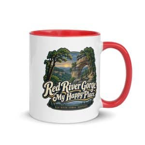 Red River Gorge Color Inside Coffee Mug: Red River Gorge. My Happy Place, Woodland Scenic Lettering - 11 oz - Main