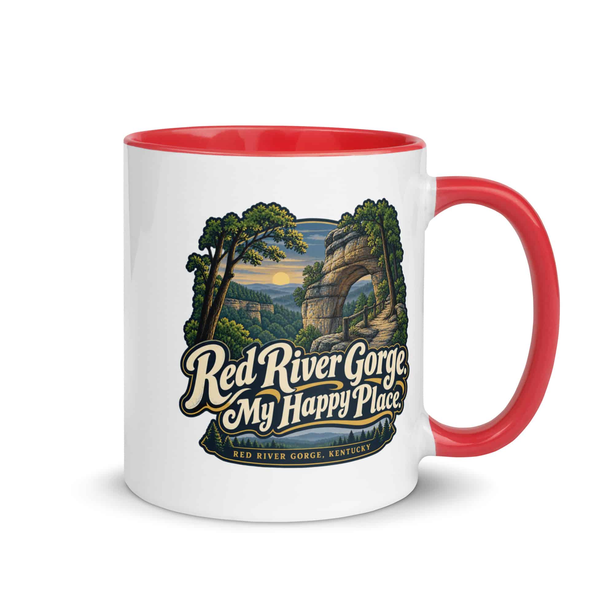 Red River Gorge Color Inside Coffee Mug: Red River Gorge. My Happy Place, Woodland Scenic Lettering