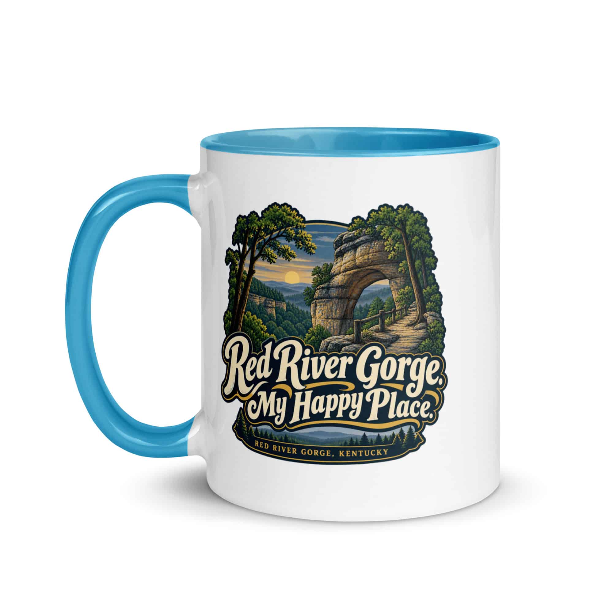 Red River Gorge Color Inside Coffee Mug: Red River Gorge. My Happy Place, Woodland Scenic Lettering