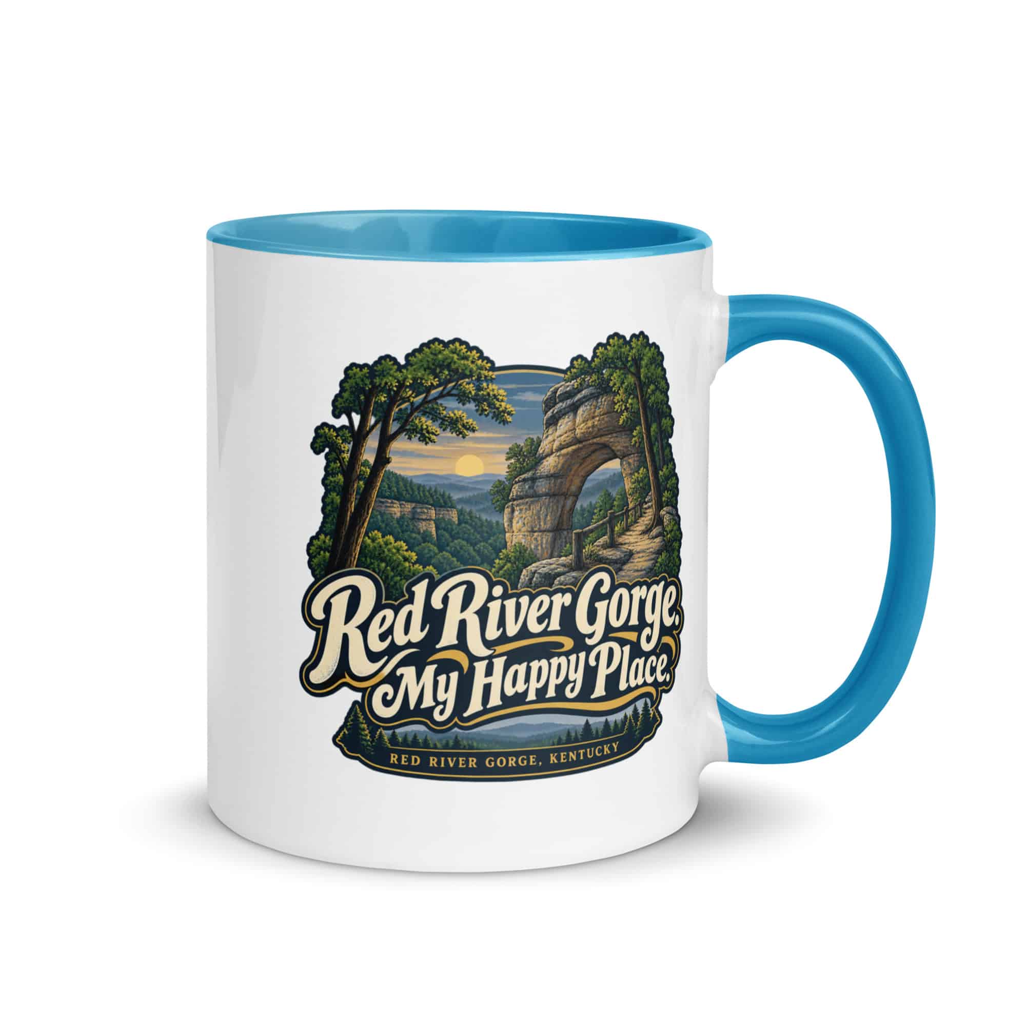 Red River Gorge Color Inside Coffee Mug: Red River Gorge. My Happy Place, Woodland Scenic Lettering