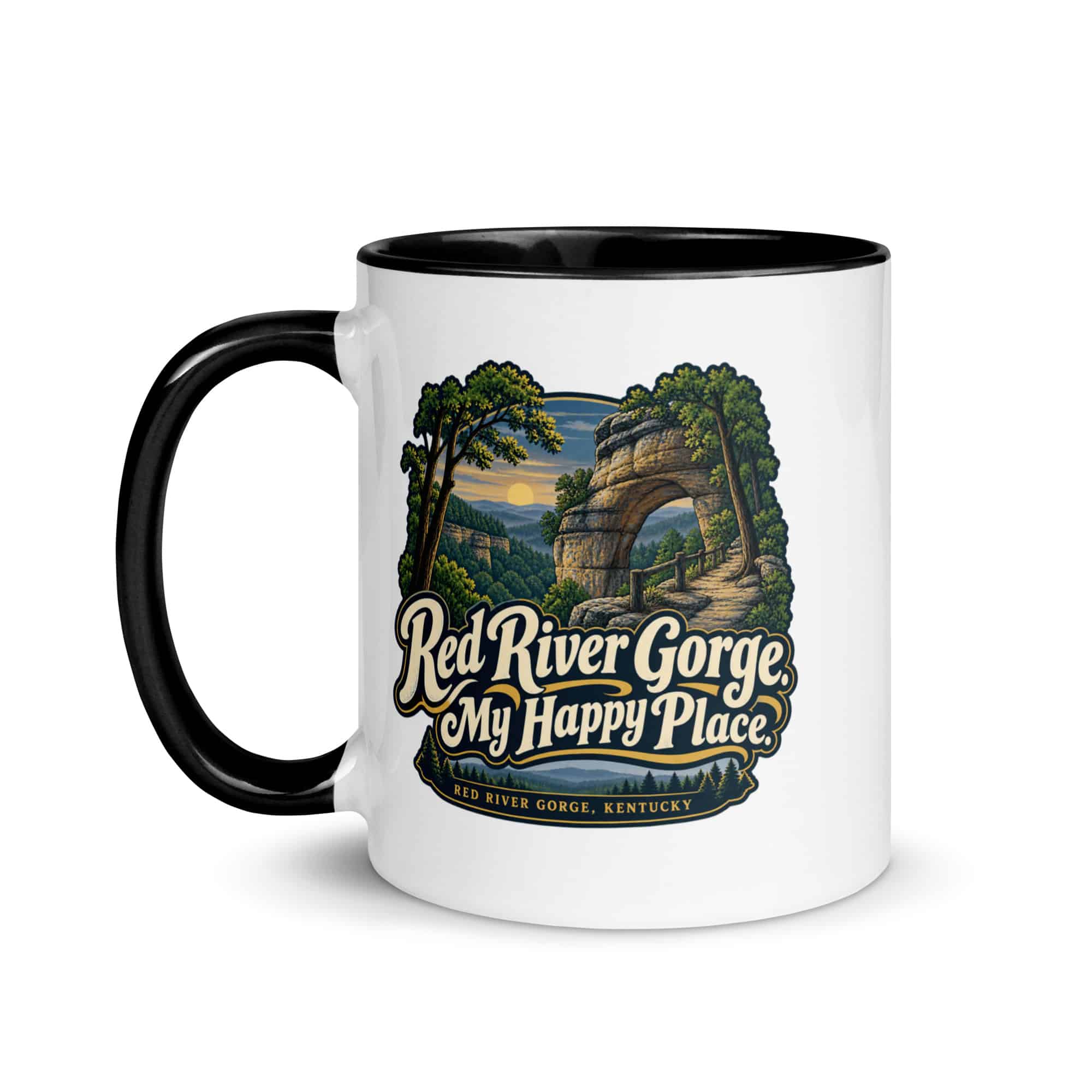 Red River Gorge Color Inside Coffee Mug: Red River Gorge. My Happy Place, Woodland Scenic Lettering