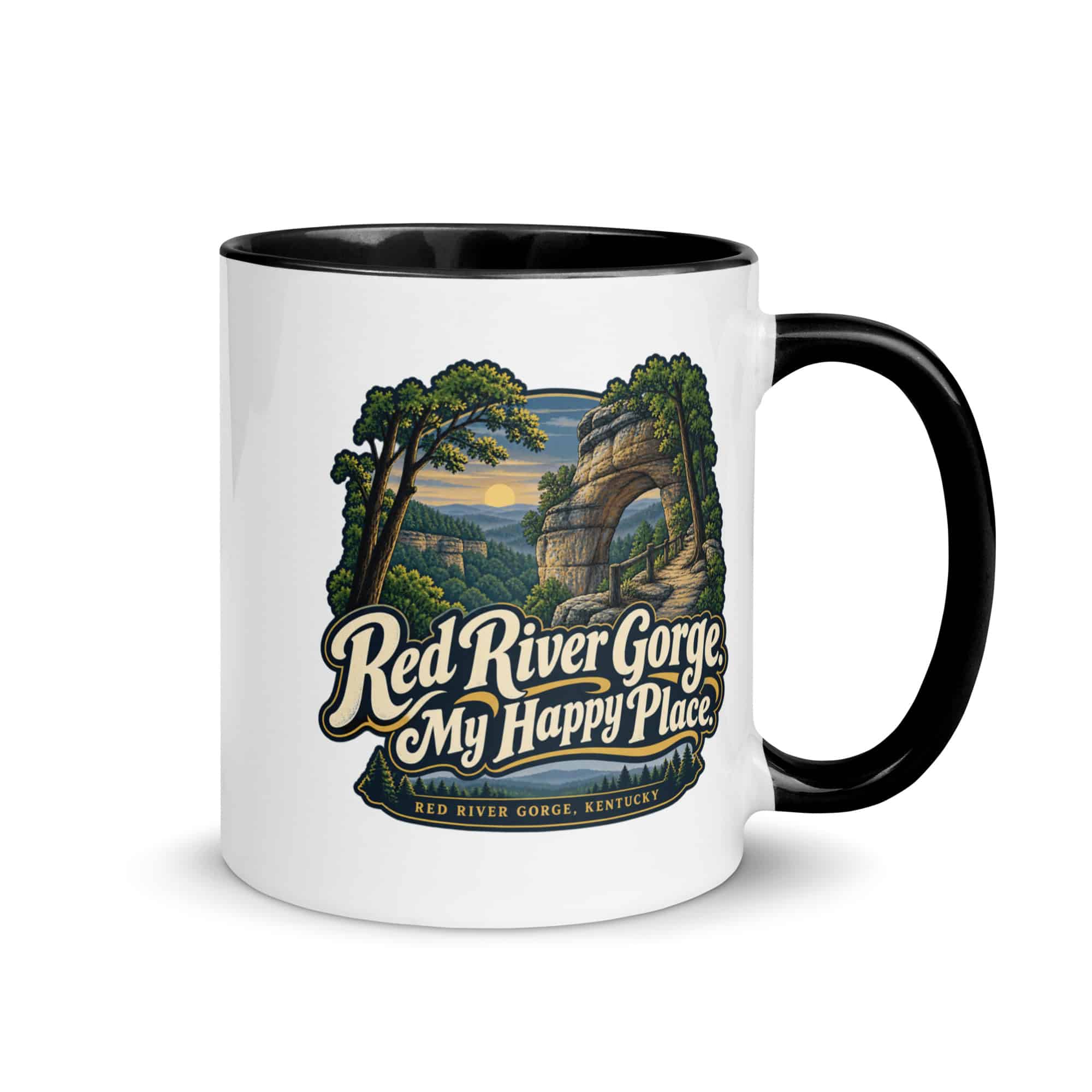 Red River Gorge Color Inside Coffee Mug: Red River Gorge. My Happy Place, Woodland Scenic Lettering