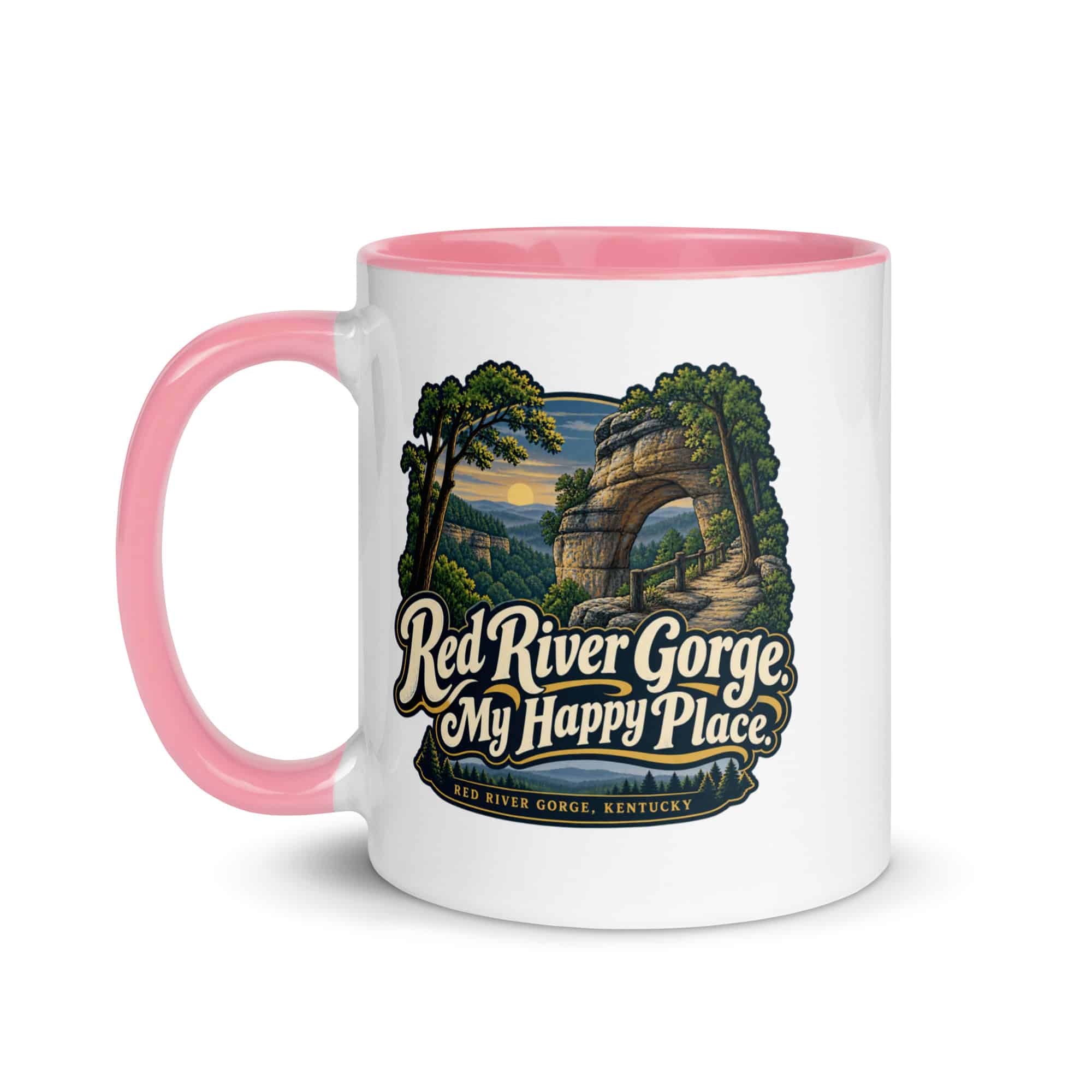 Red River Gorge Color Inside Coffee Mug: Red River Gorge. My Happy Place, Woodland Scenic Lettering