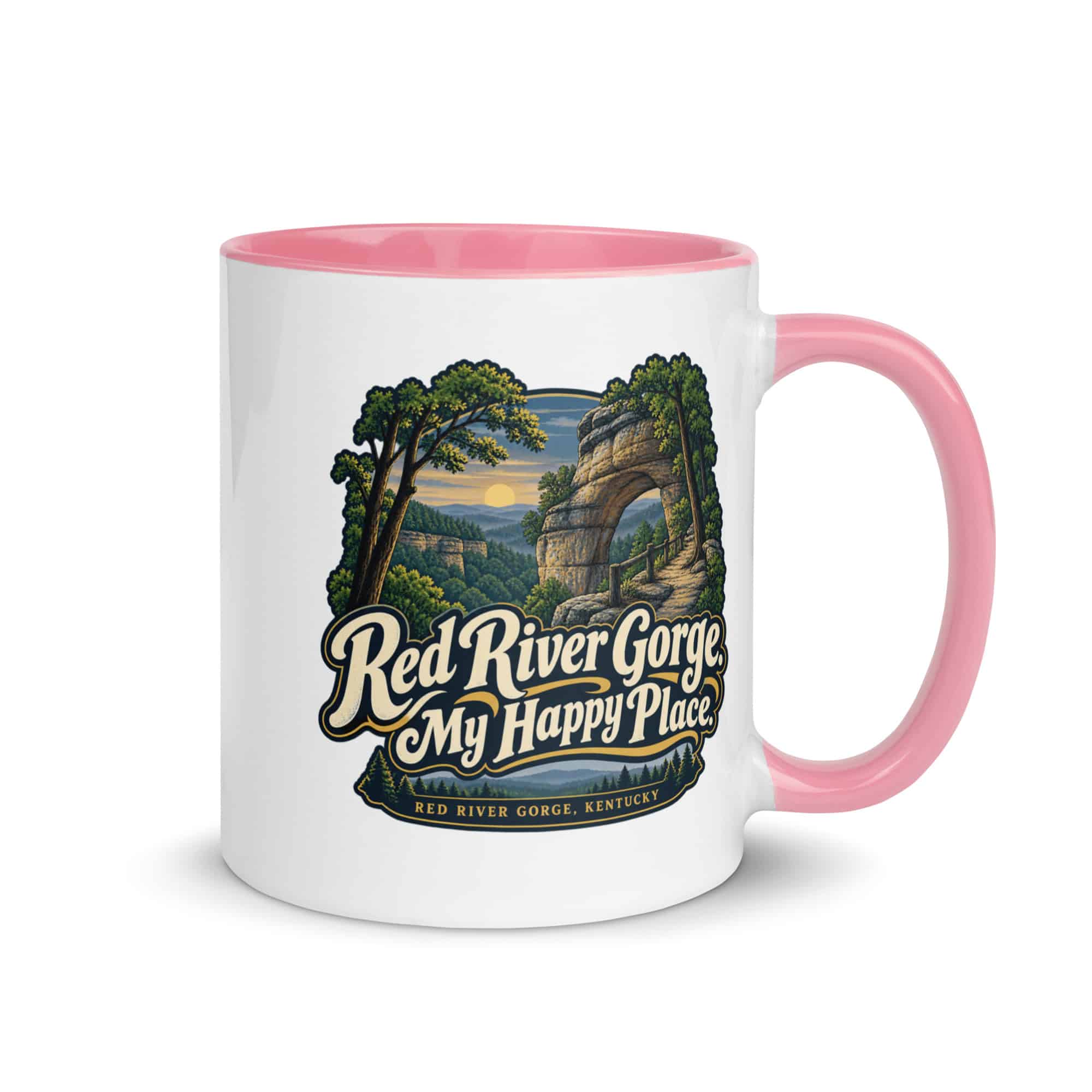 Red River Gorge Color Inside Coffee Mug: Red River Gorge. My Happy Place, Woodland Scenic Lettering