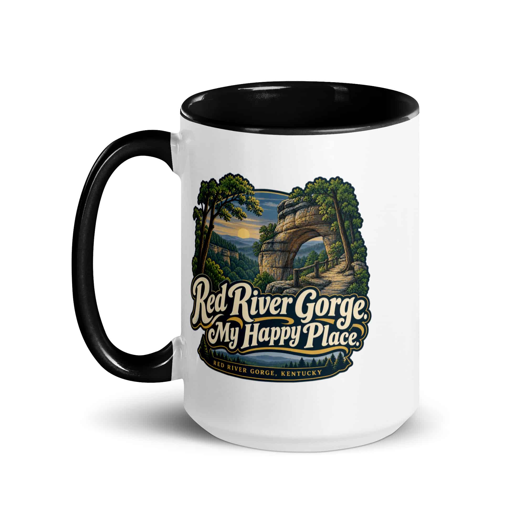 Red River Gorge Color Inside Coffee Mug: Red River Gorge. My Happy Place, Woodland Scenic Lettering