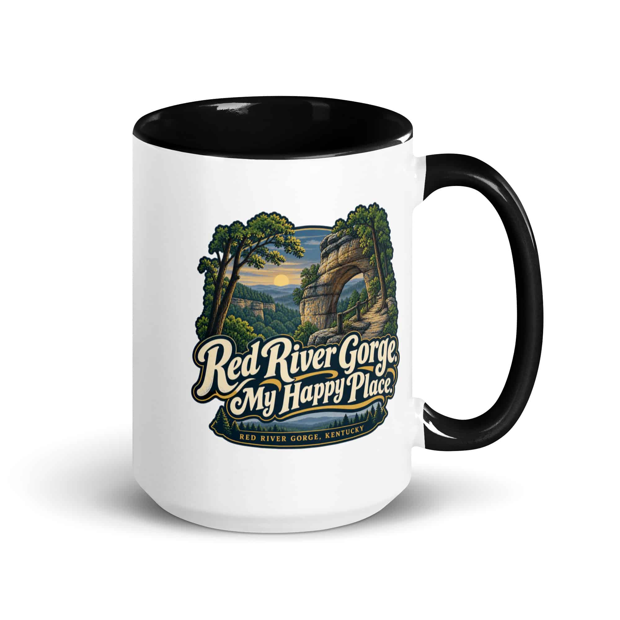 Red River Gorge Color Inside Coffee Mug: Red River Gorge. My Happy Place, Woodland Scenic Lettering