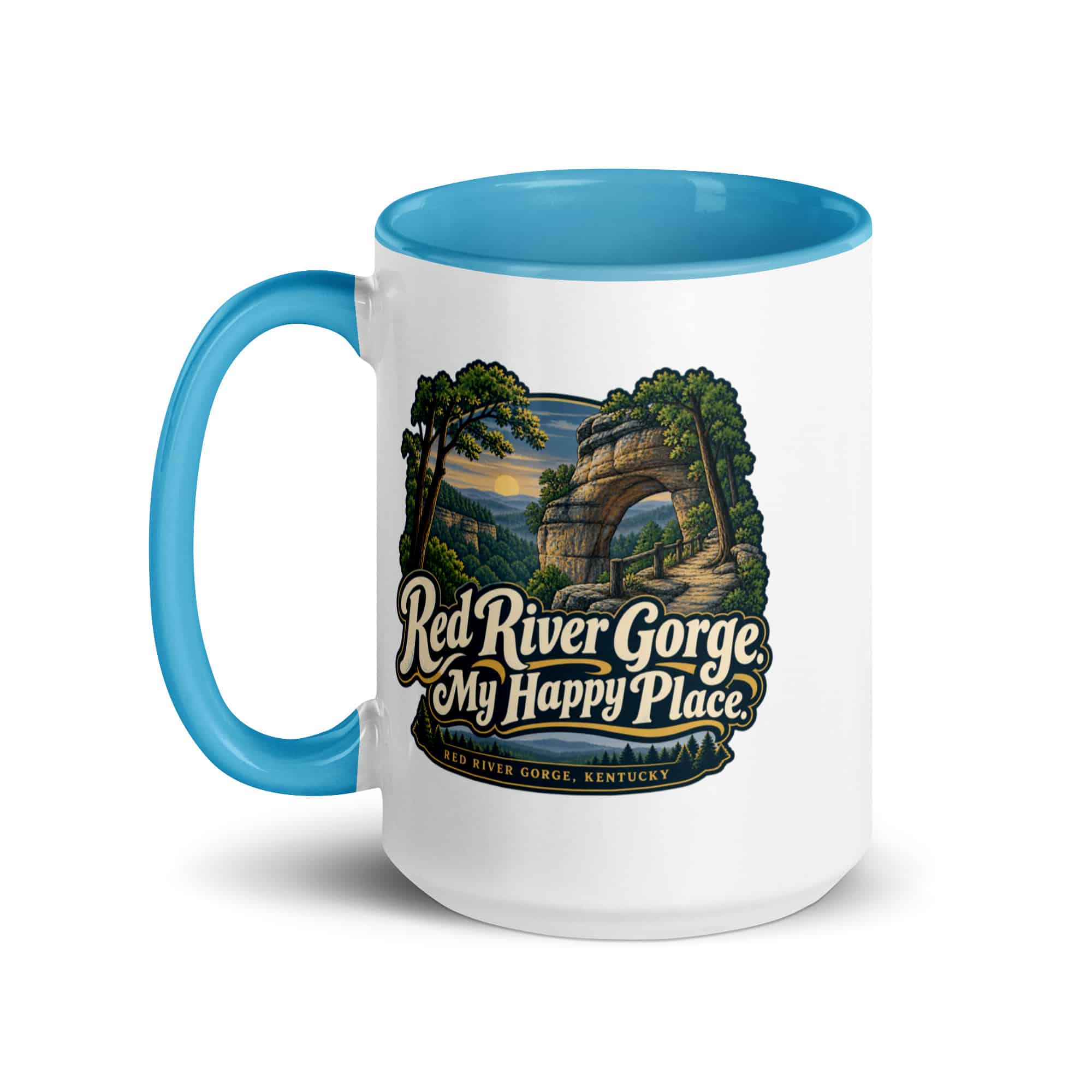 Red River Gorge Color Inside Coffee Mug: Red River Gorge. My Happy Place, Woodland Scenic Lettering
