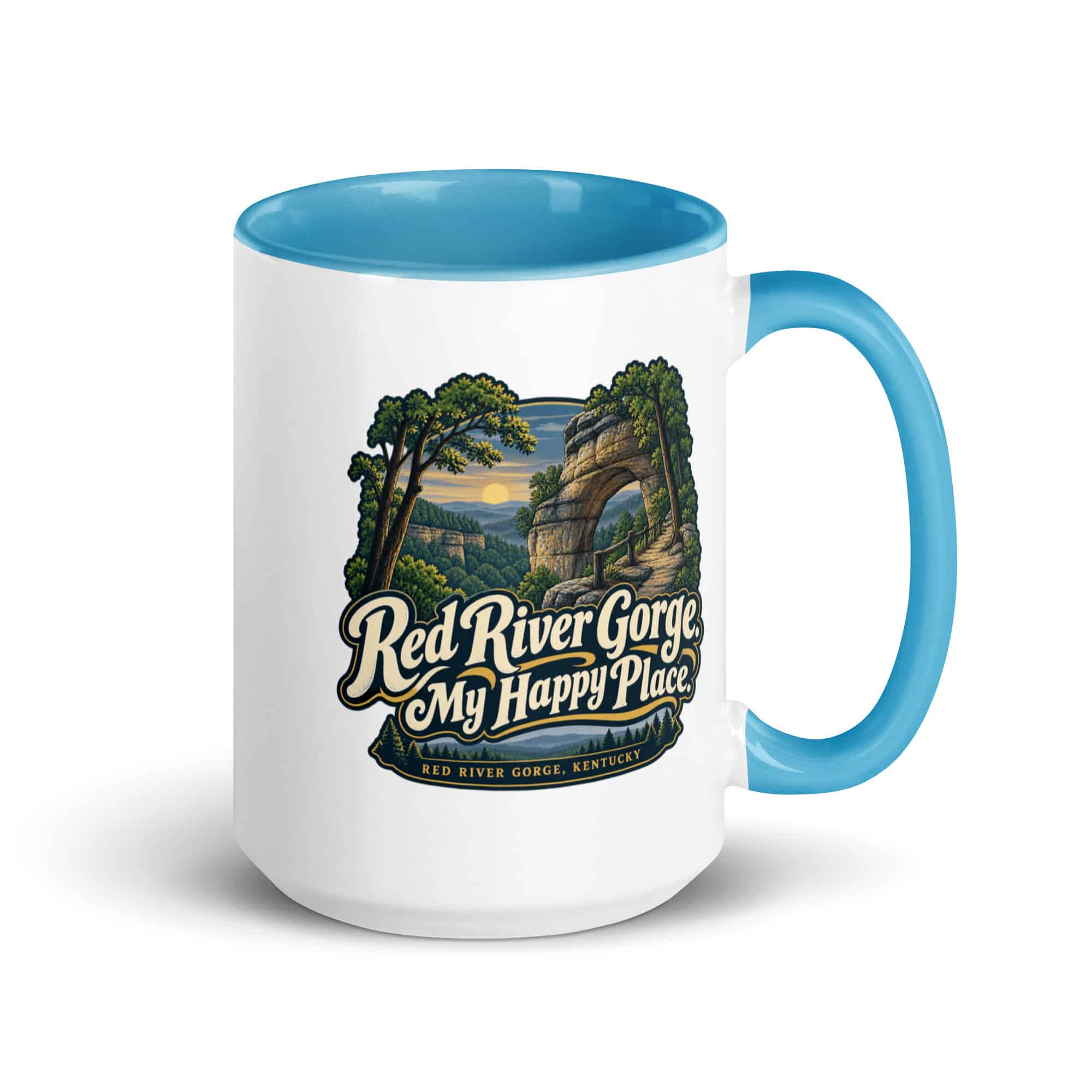 Red River Gorge Color Inside Coffee Mug: Red River Gorge. My Happy Place, Woodland Scenic Lettering