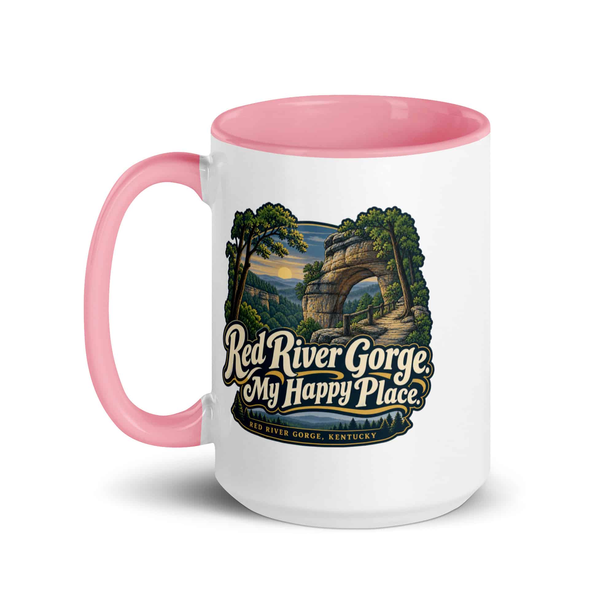 Red River Gorge Color Inside Coffee Mug: Red River Gorge. My Happy Place, Woodland Scenic Lettering