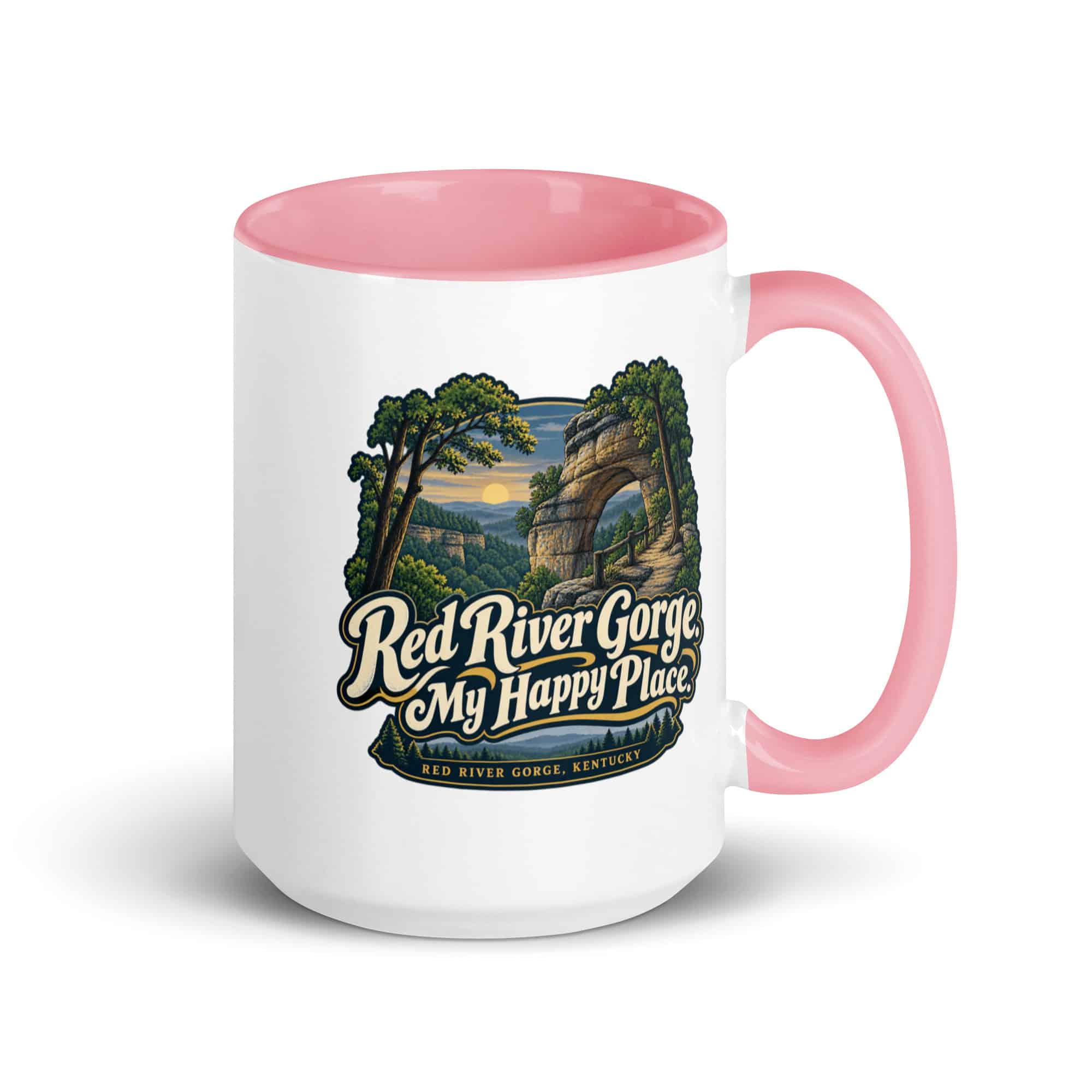 Red River Gorge Color Inside Coffee Mug: Red River Gorge. My Happy Place, Woodland Scenic Lettering