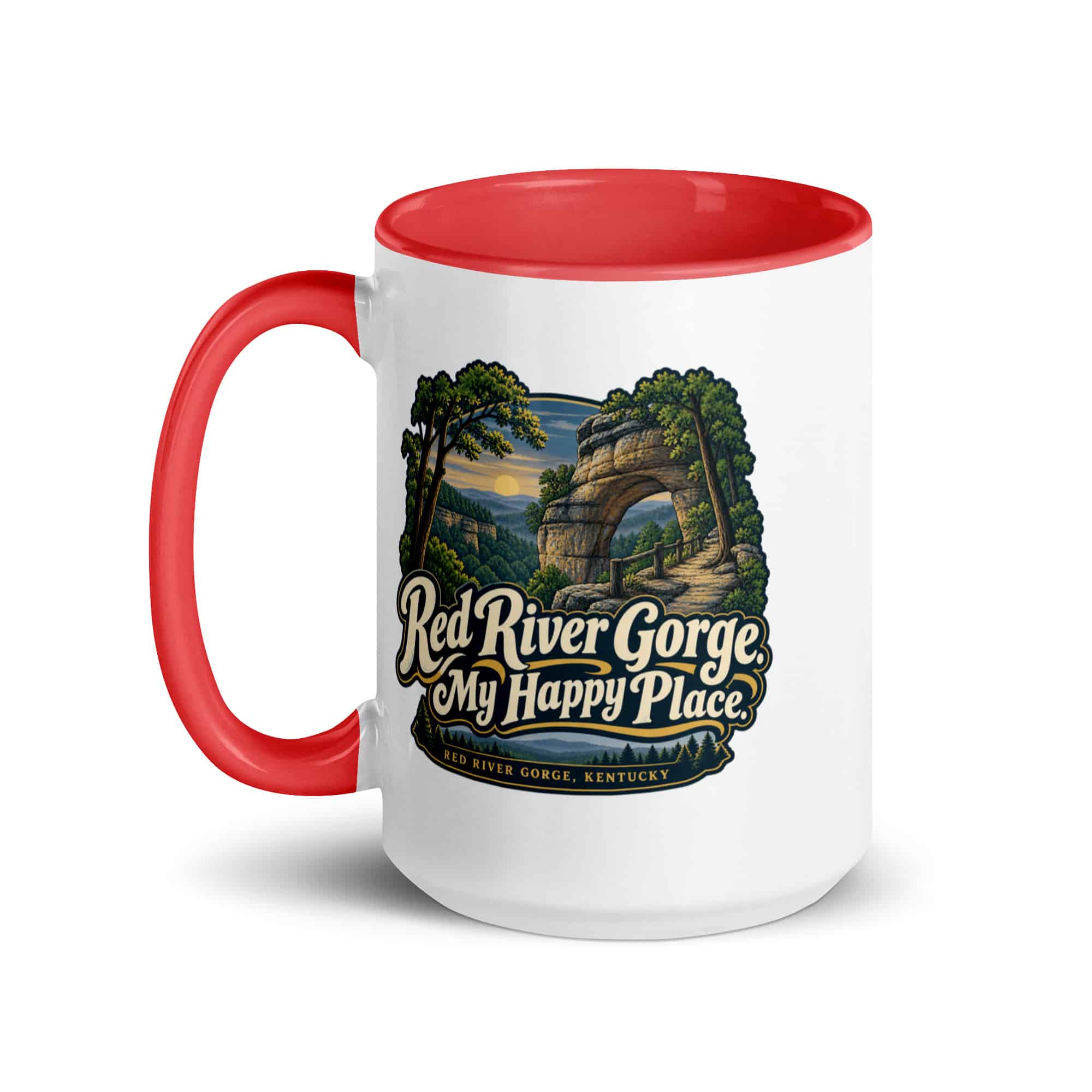 Red River Gorge Color Inside Coffee Mug: Red River Gorge. My Happy Place, Woodland Scenic Lettering