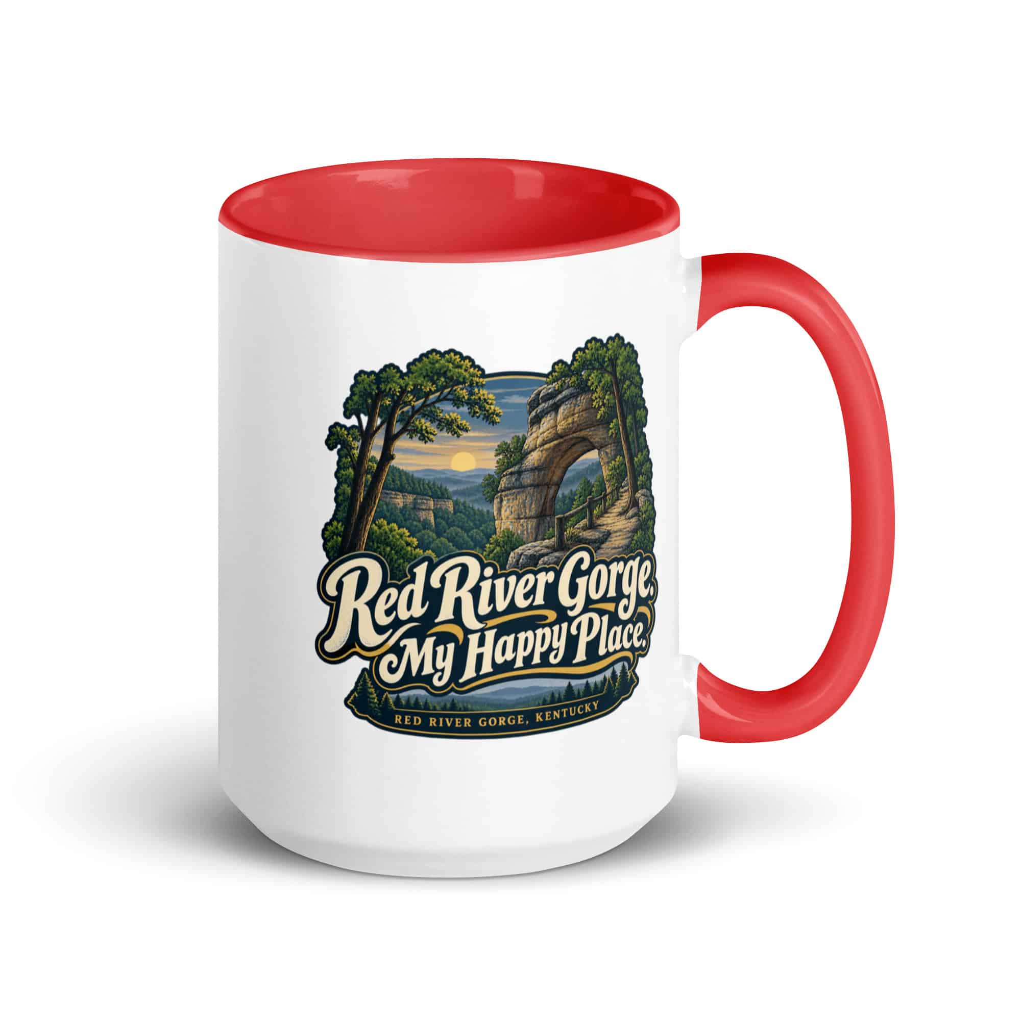 Red River Gorge Color Inside Coffee Mug: Red River Gorge. My Happy Place, Woodland Scenic Lettering