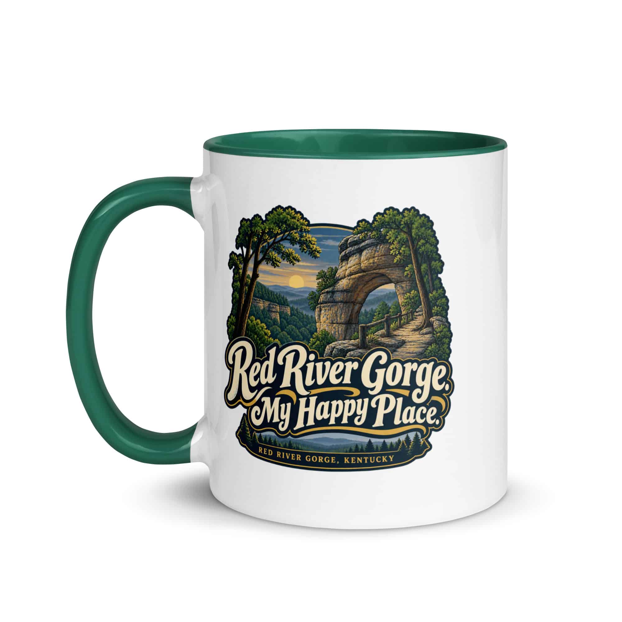 Red River Gorge Color Inside Coffee Mug: Red River Gorge. My Happy Place, Woodland Scenic Lettering