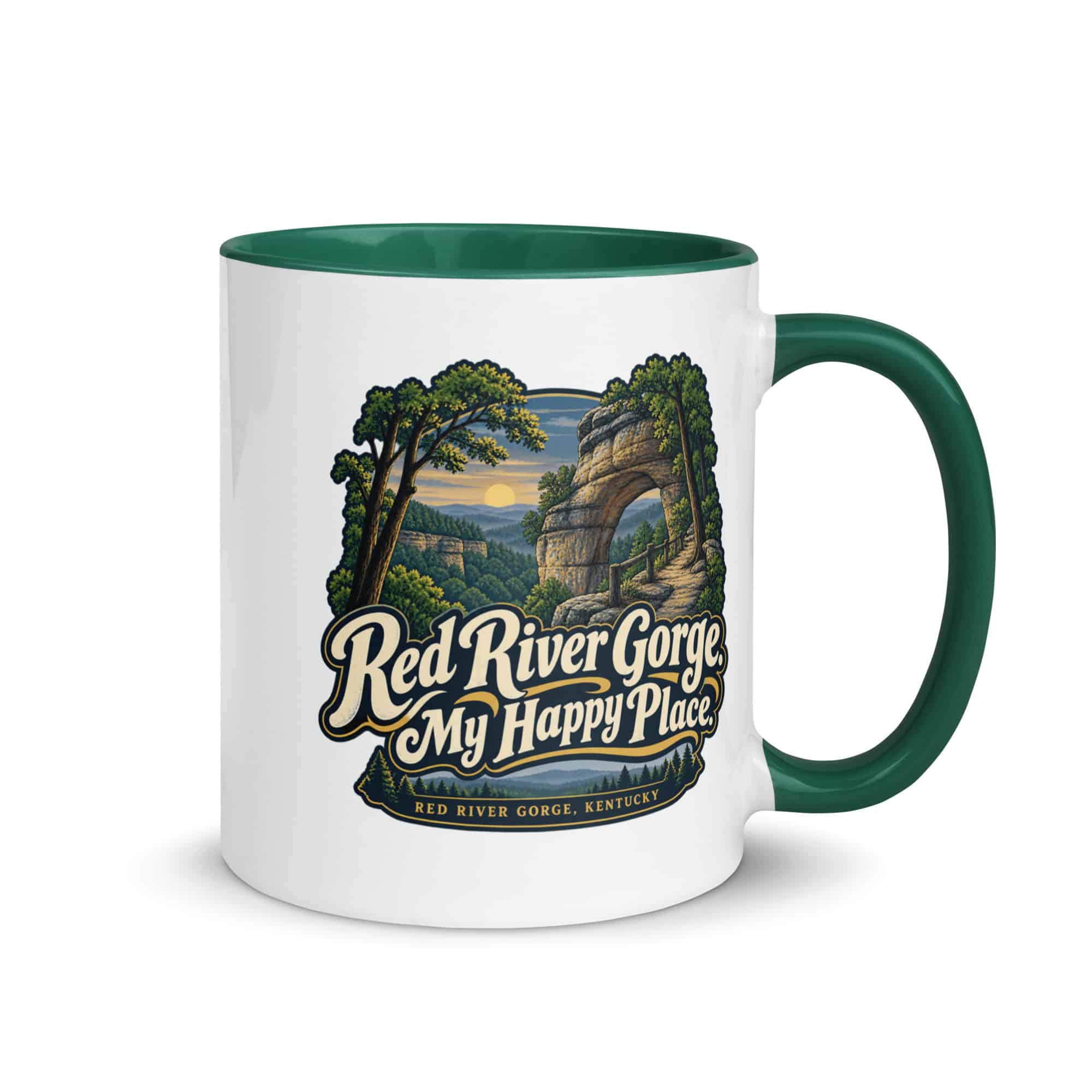 Red River Gorge Color Inside Coffee Mug: Red River Gorge. My Happy Place, Woodland Scenic Lettering