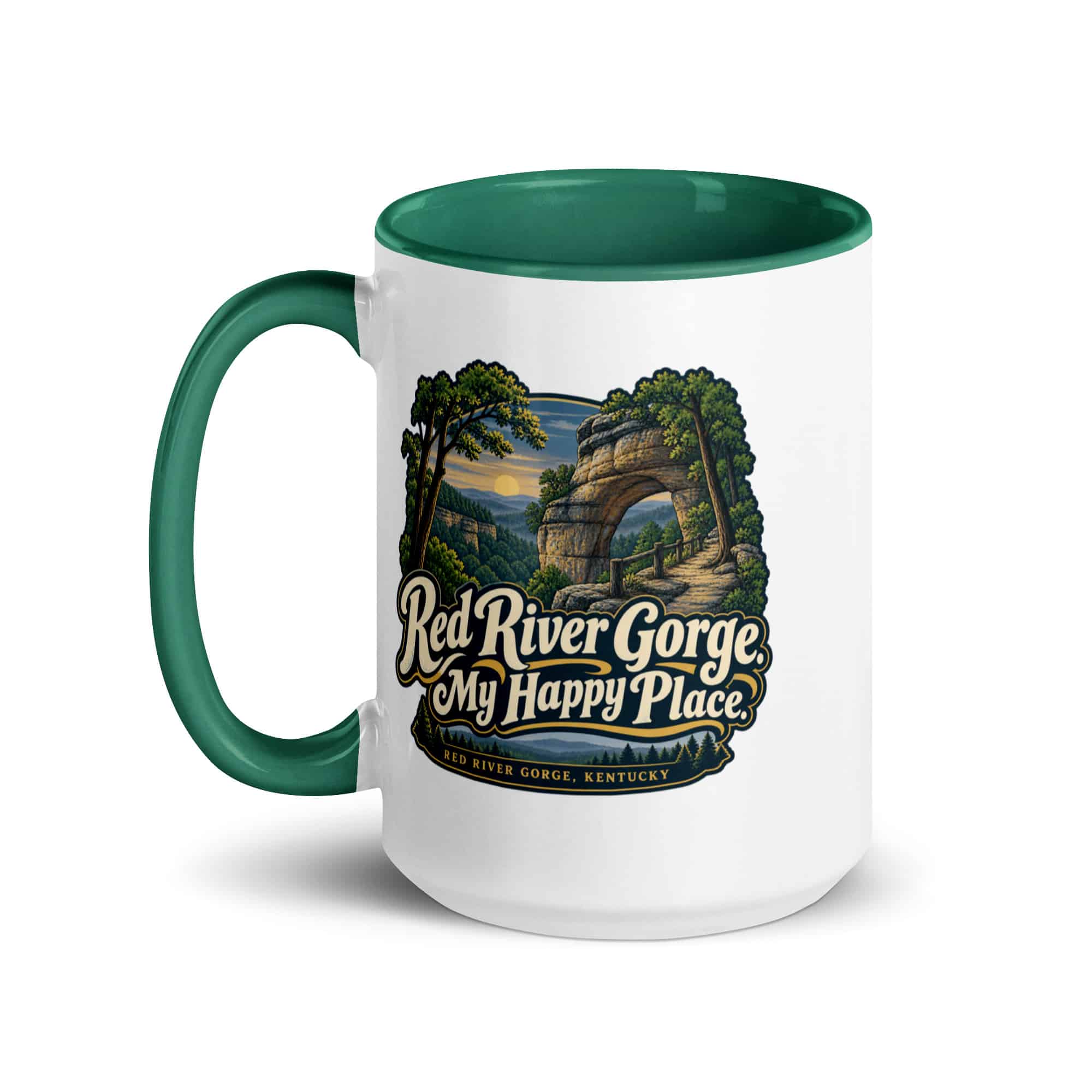 Red River Gorge Color Inside Coffee Mug: Red River Gorge. My Happy Place, Woodland Scenic Lettering