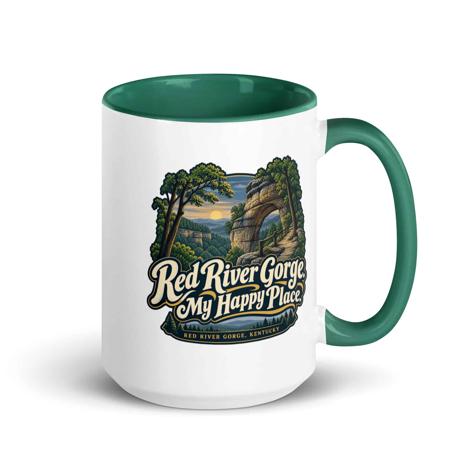 Red River Gorge Color Inside Coffee Mug: Red River Gorge. My Happy Place, Woodland Scenic Lettering
