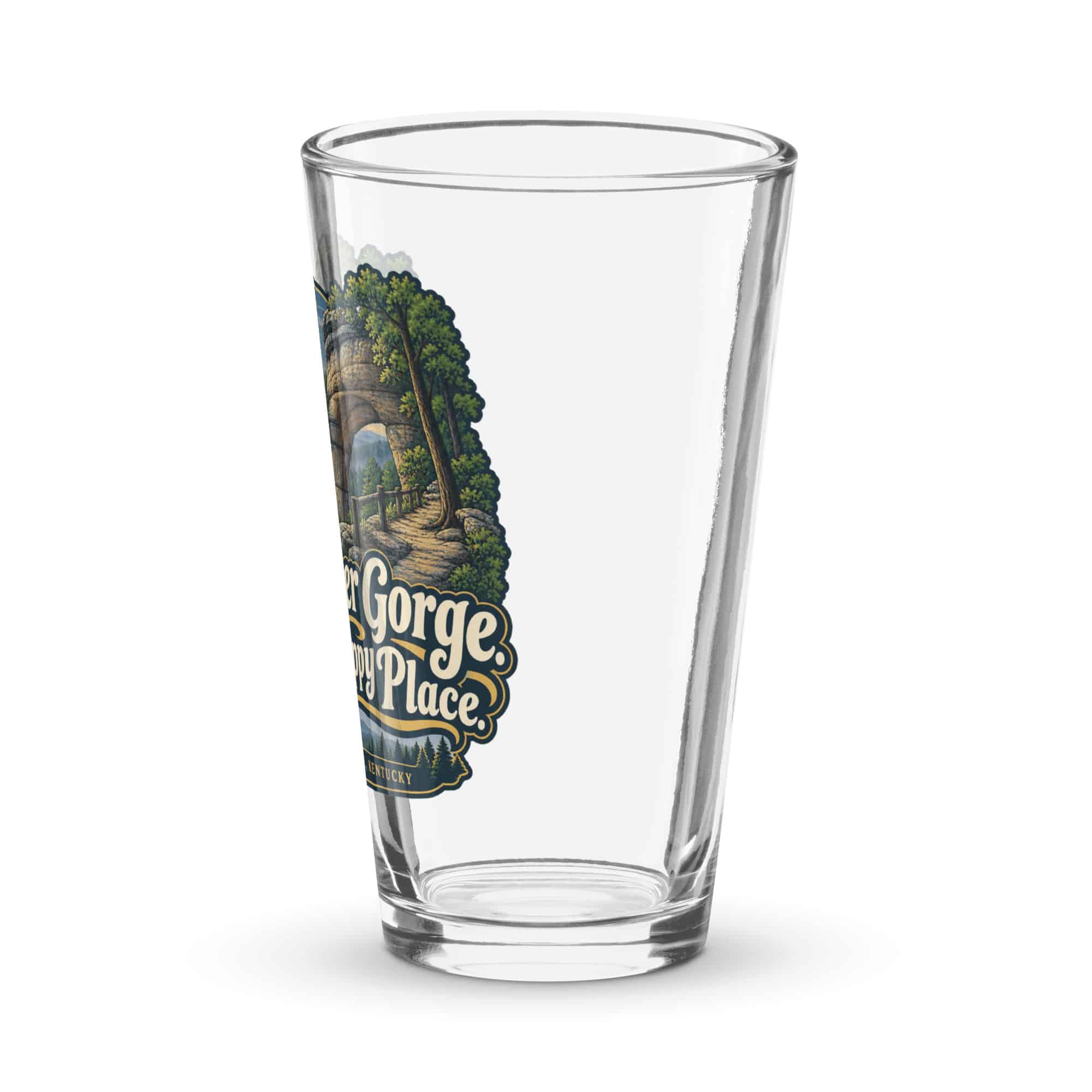 Red River Gorge Pint Glass: Red River Gorge. My Happy Place, Woodland Scenic Lettering