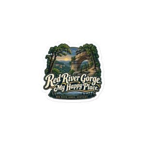 Red River Gorge Vinyl Sticker: Red River Gorge. My Happy Place, Woodland Scenic Lettering - 3″×3″ - Main
