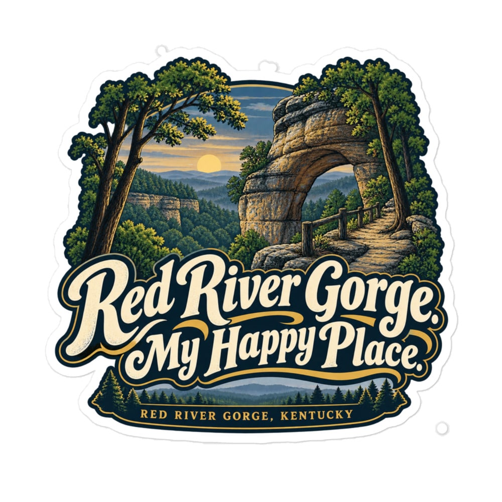 Red River Gorge Vinyl Sticker: Red River Gorge. My Happy Place, Woodland Scenic Lettering