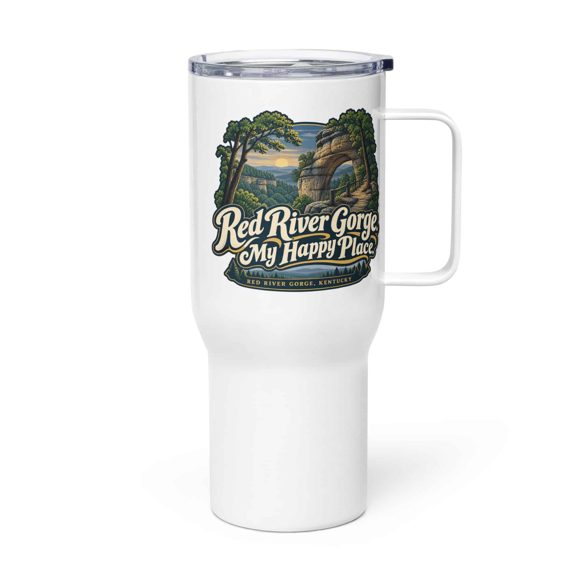 Red River Gorge Travel Mug: Red River Gorge. My Happy Place, Woodland Scenic Lettering