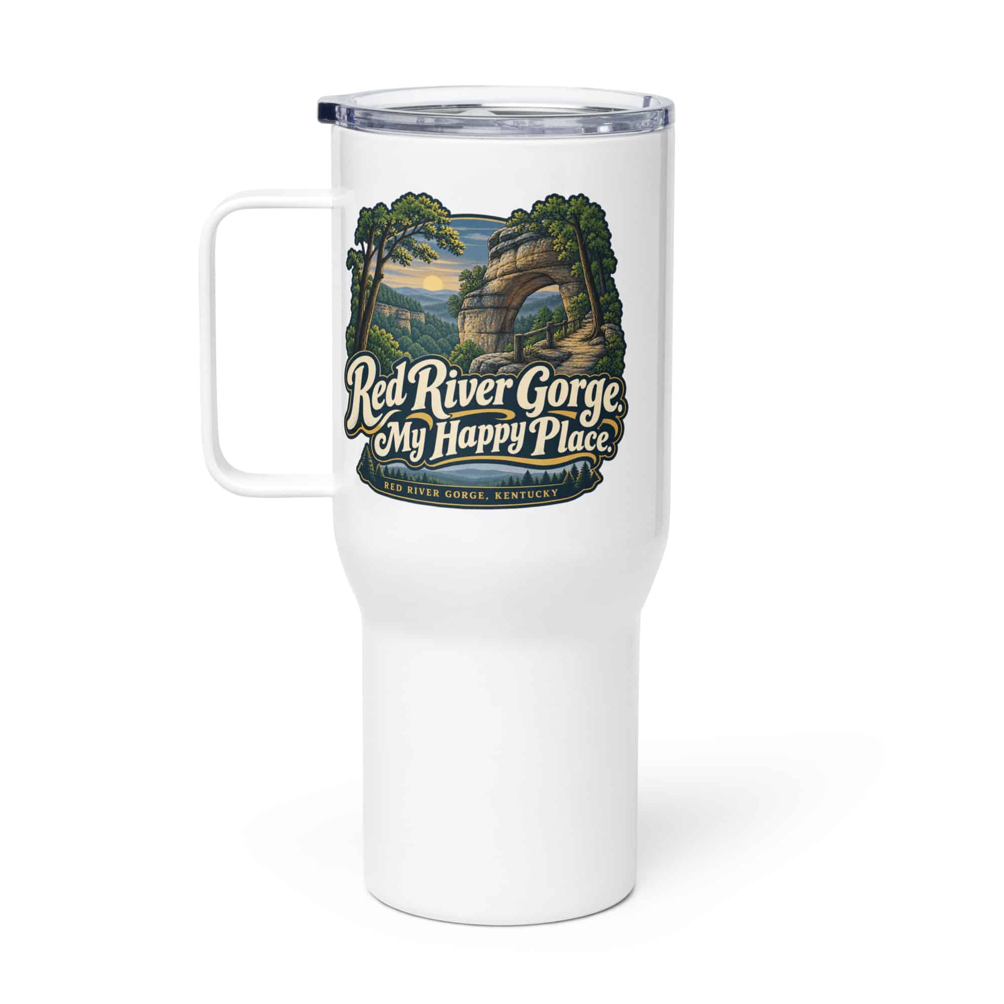 Red River Gorge Travel Mug: Red River Gorge. My Happy Place, Woodland Scenic Lettering
