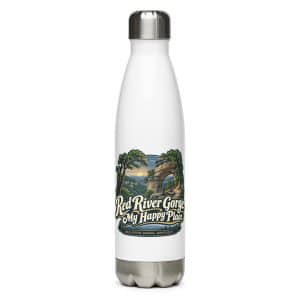 Red River Gorge Stainless Steel Water Bottle: Red River Gorge. My Happy Place, Woodland Scenic Lettering - 17 oz - Main