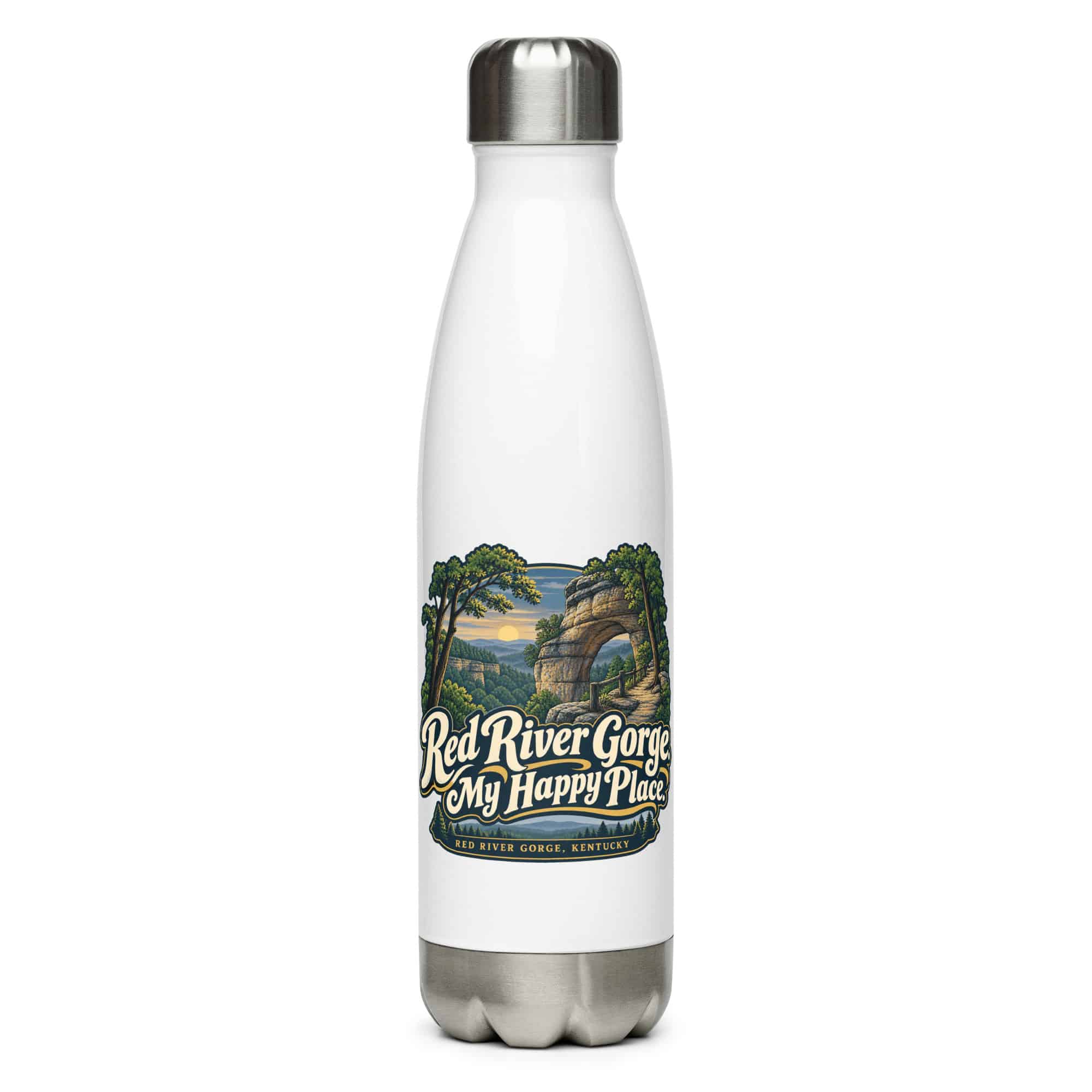 Red River Gorge Stainless Steel Water Bottle: Red River Gorge. My Happy Place, Woodland Scenic Lettering