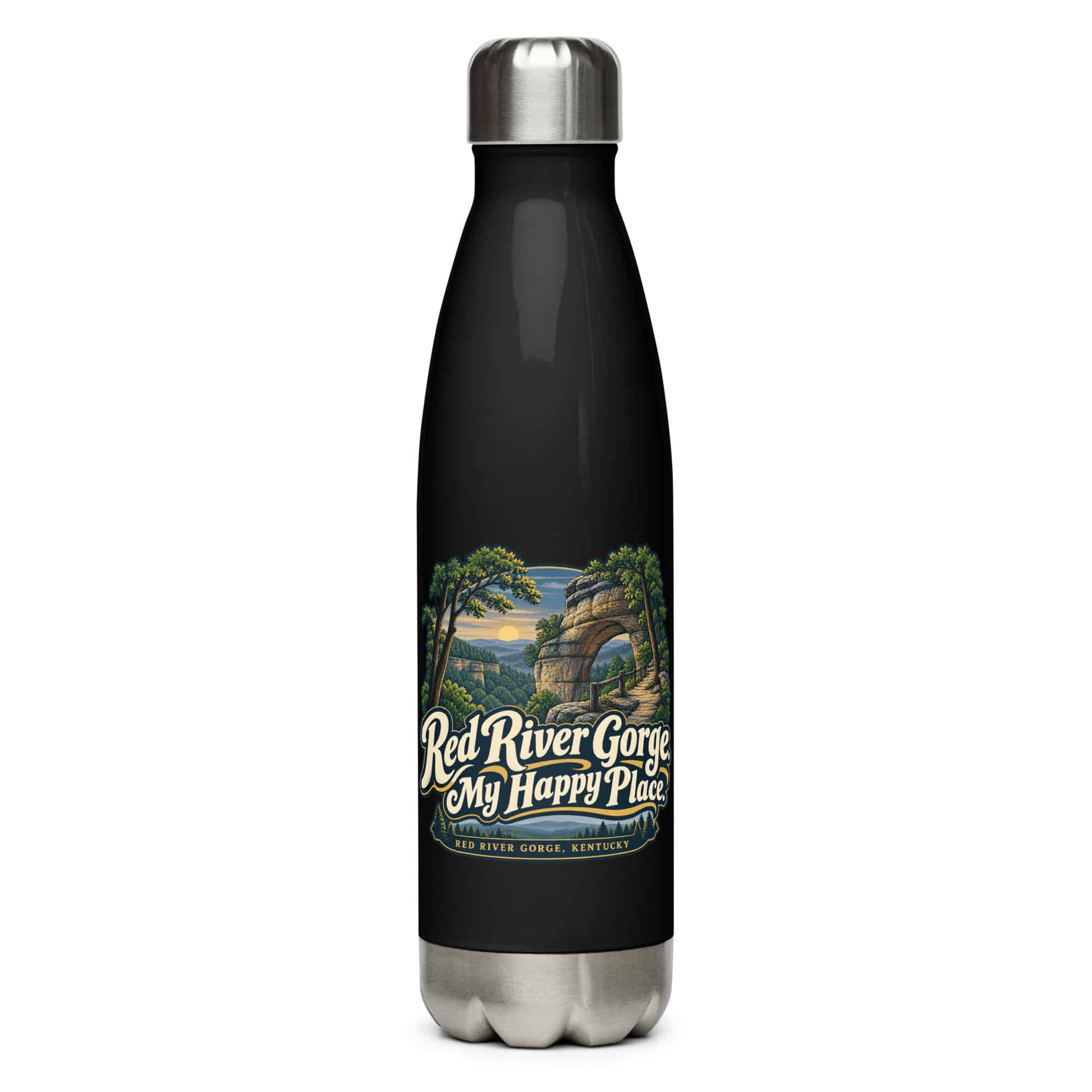 Red River Gorge Stainless Steel Water Bottle: Red River Gorge. My Happy Place, Woodland Scenic Lettering
