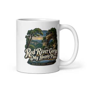 Red River Gorge White Ceramic Coffee Mug: Red River Gorge. My Happy Place, Woodland Scenic Lettering - 11 oz - Main