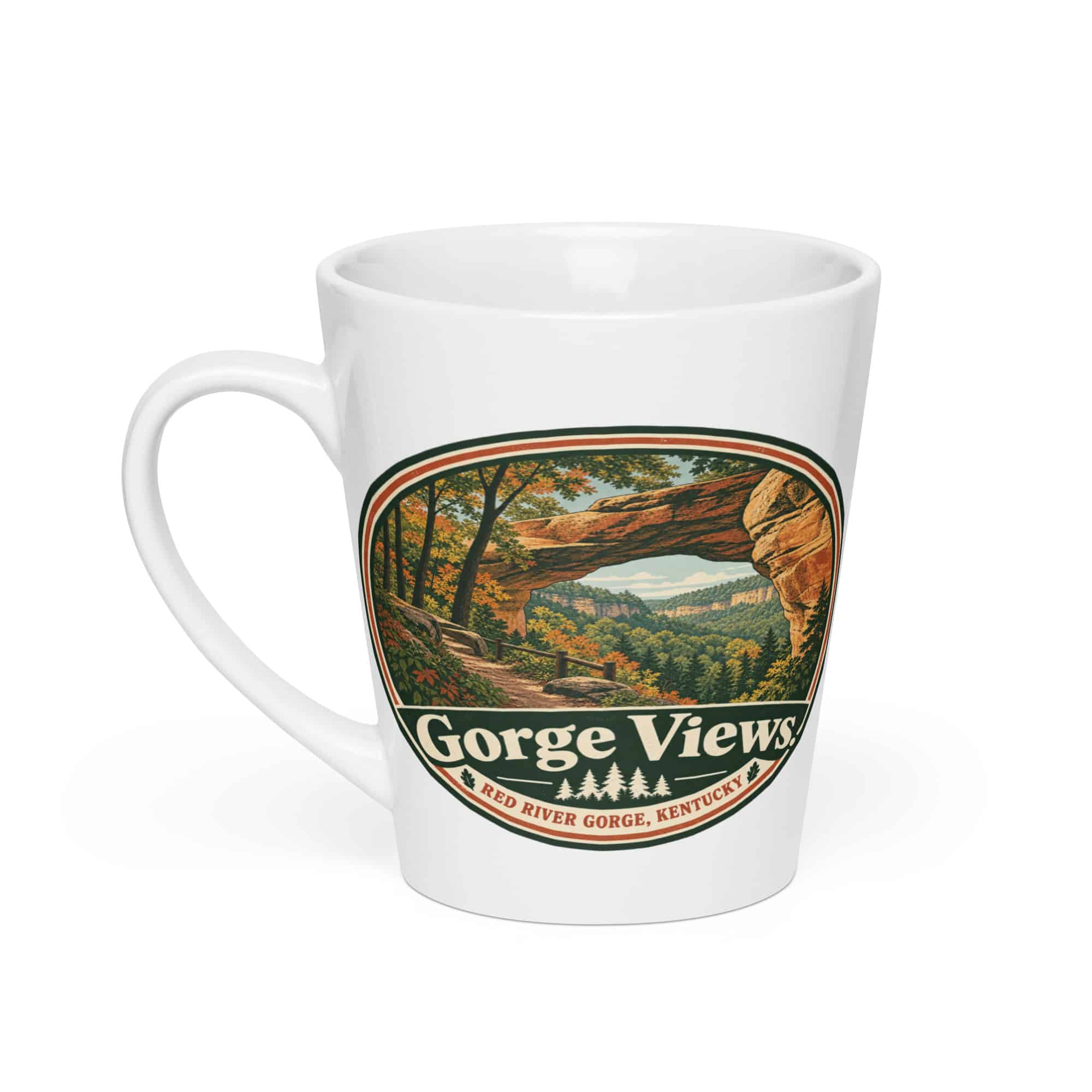 Red River Gorge Latte Mug: Gorge Views, Vintage Round Badge