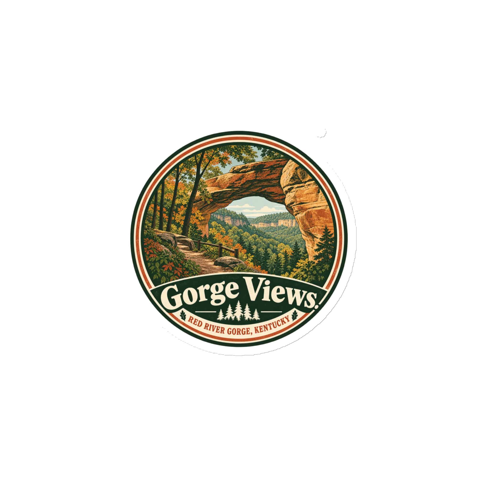 Red River Gorge Die-Cut Magnet: Gorge Views, Vintage Round Badge