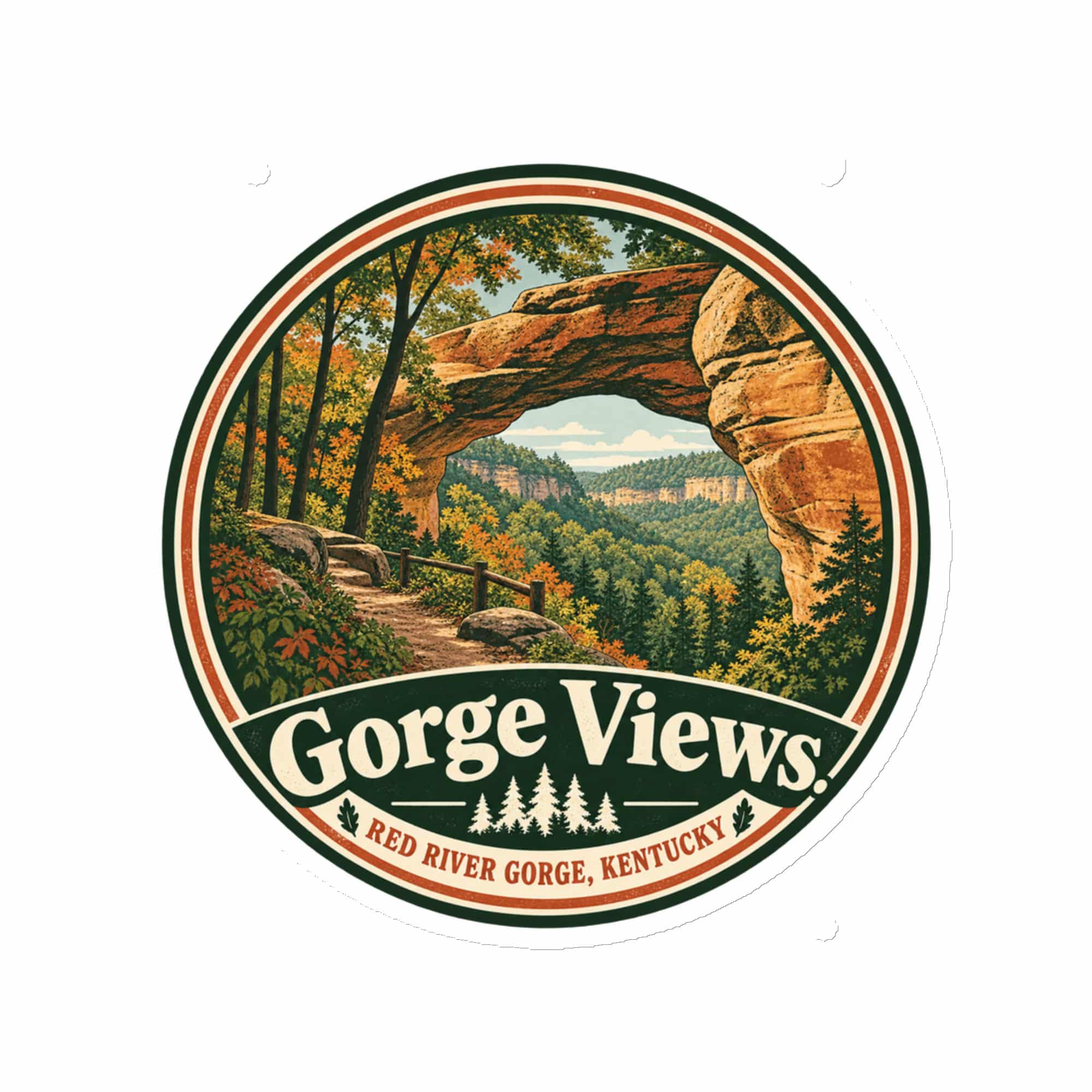Red River Gorge Die-Cut Magnet: Gorge Views, Vintage Round Badge