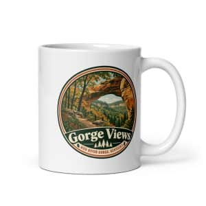 Red River Gorge White Ceramic Coffee Mug: Gorge Views, Vintage Round Badge - 11 oz - Main