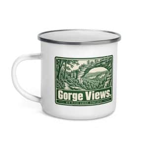 Red River Gorge Enamel Camp Mug: Gorge Views, Forest Ink Stamp - 12 oz - Left